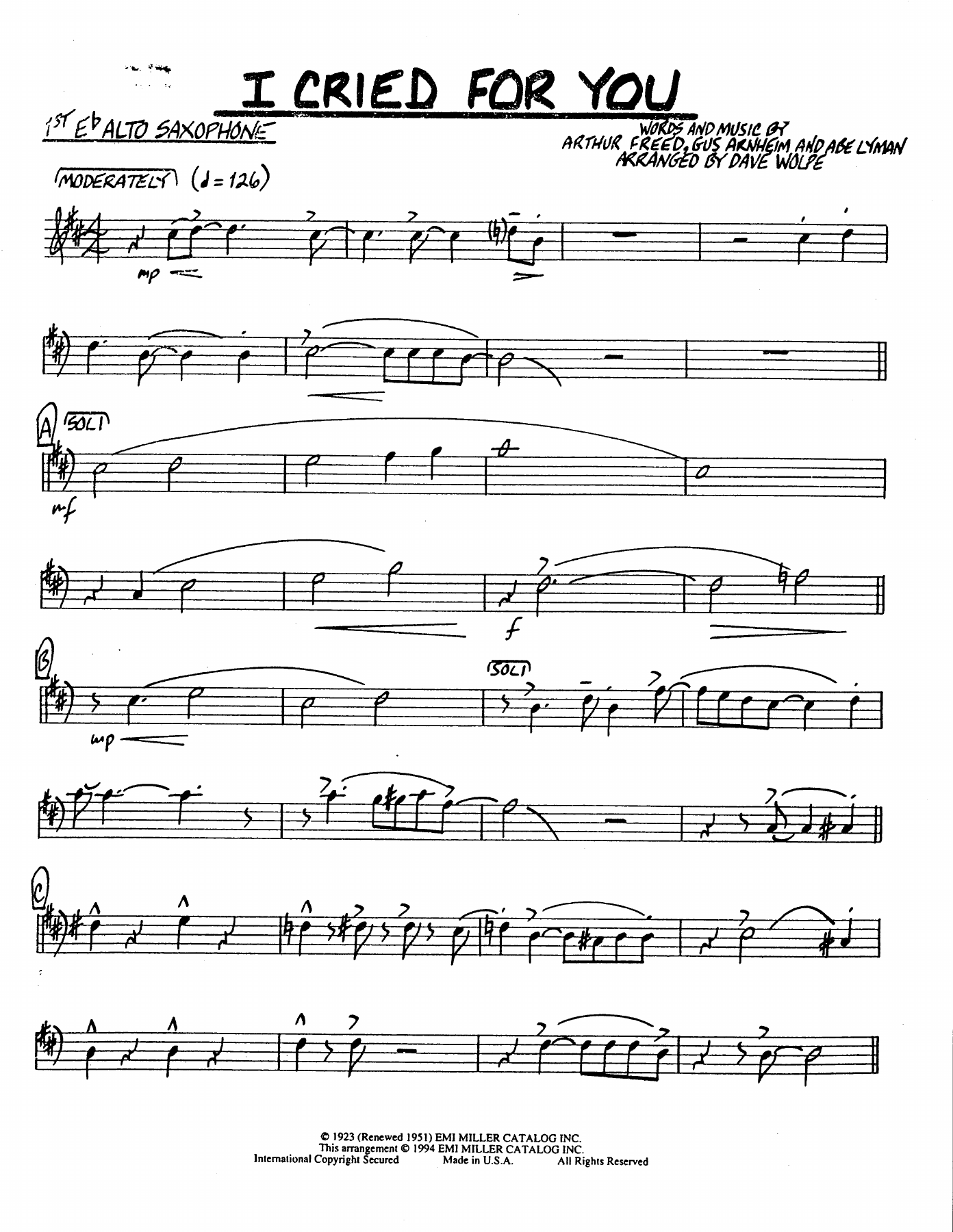 I Cried For You — sheet music preview
