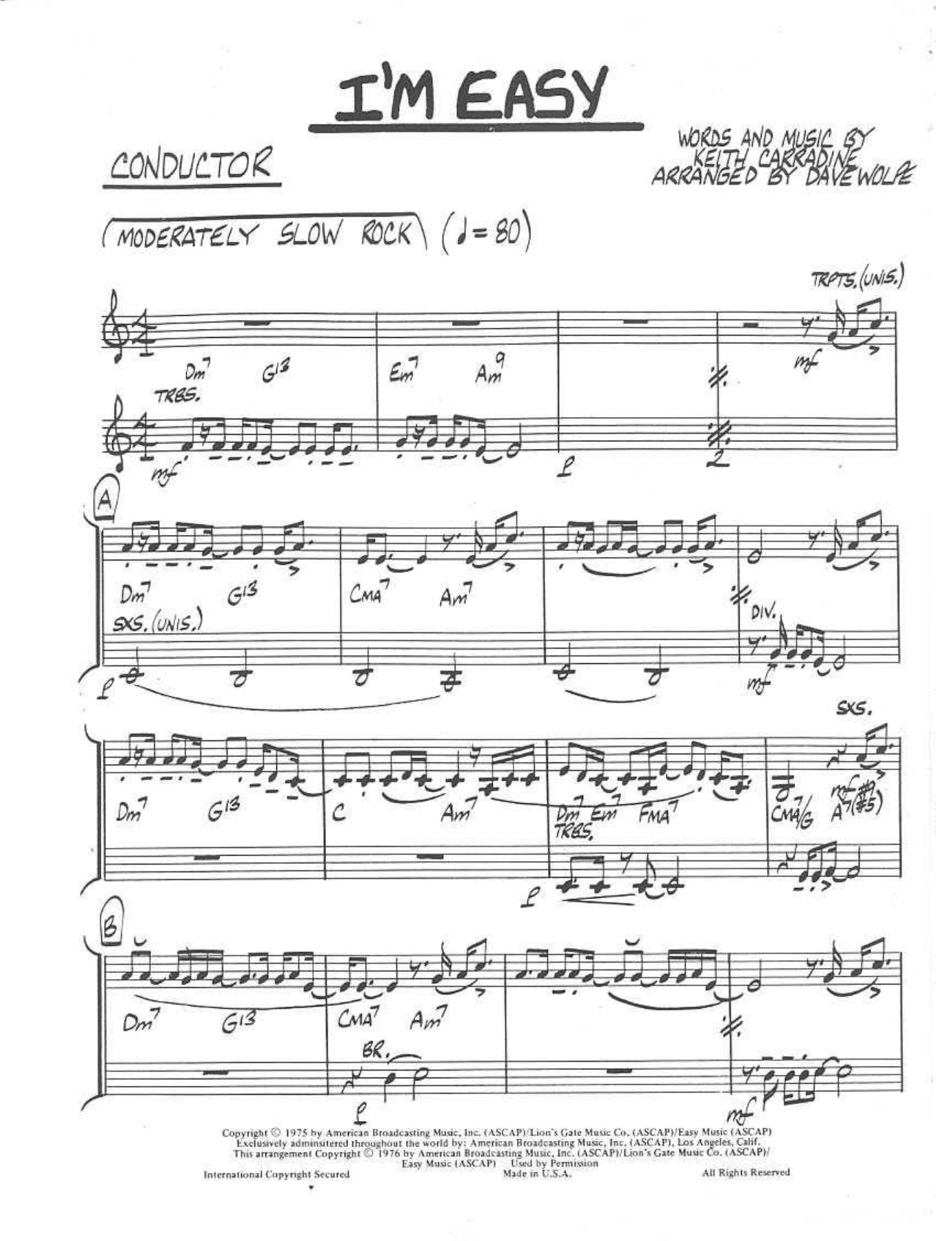 I'm Easy — sheet music preview