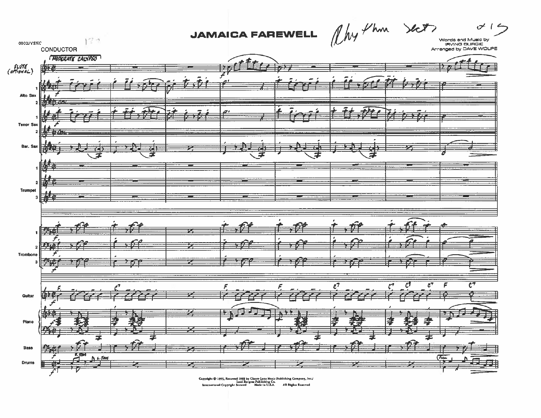 Jamaica Farewell — sheet music preview