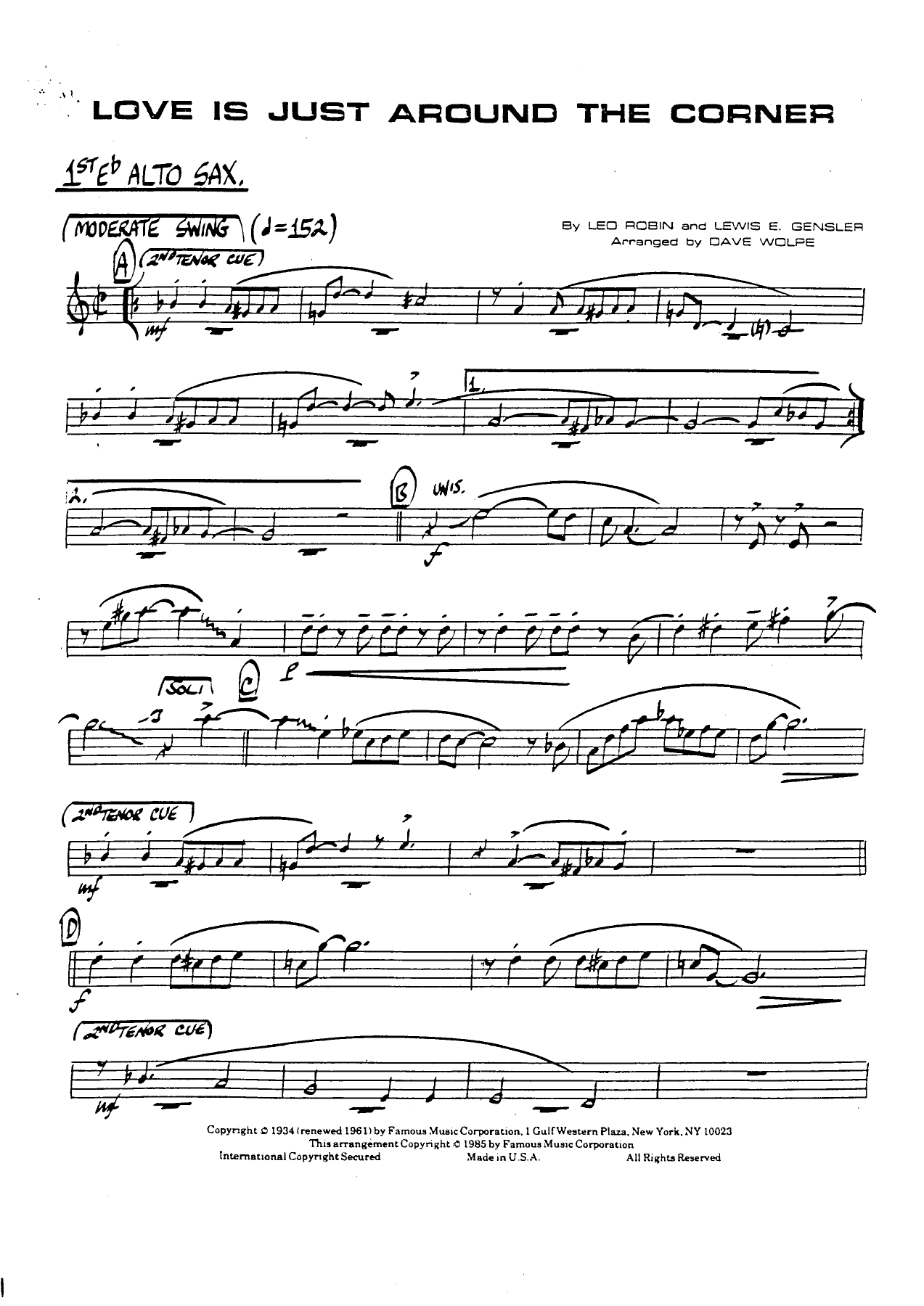 Love Is Just Around The Corner — sheet music preview