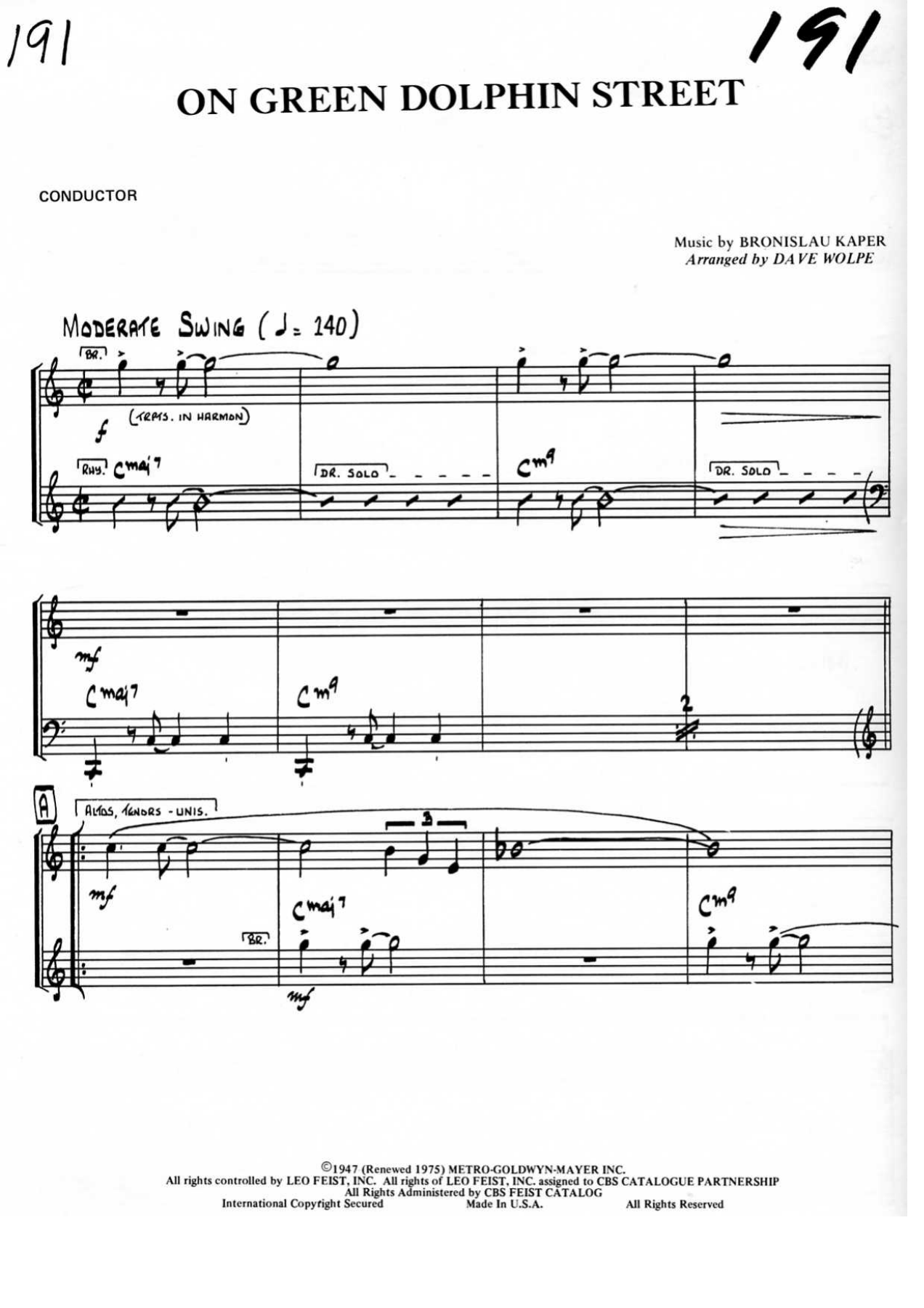 On Green Dolphin Street — sheet music preview