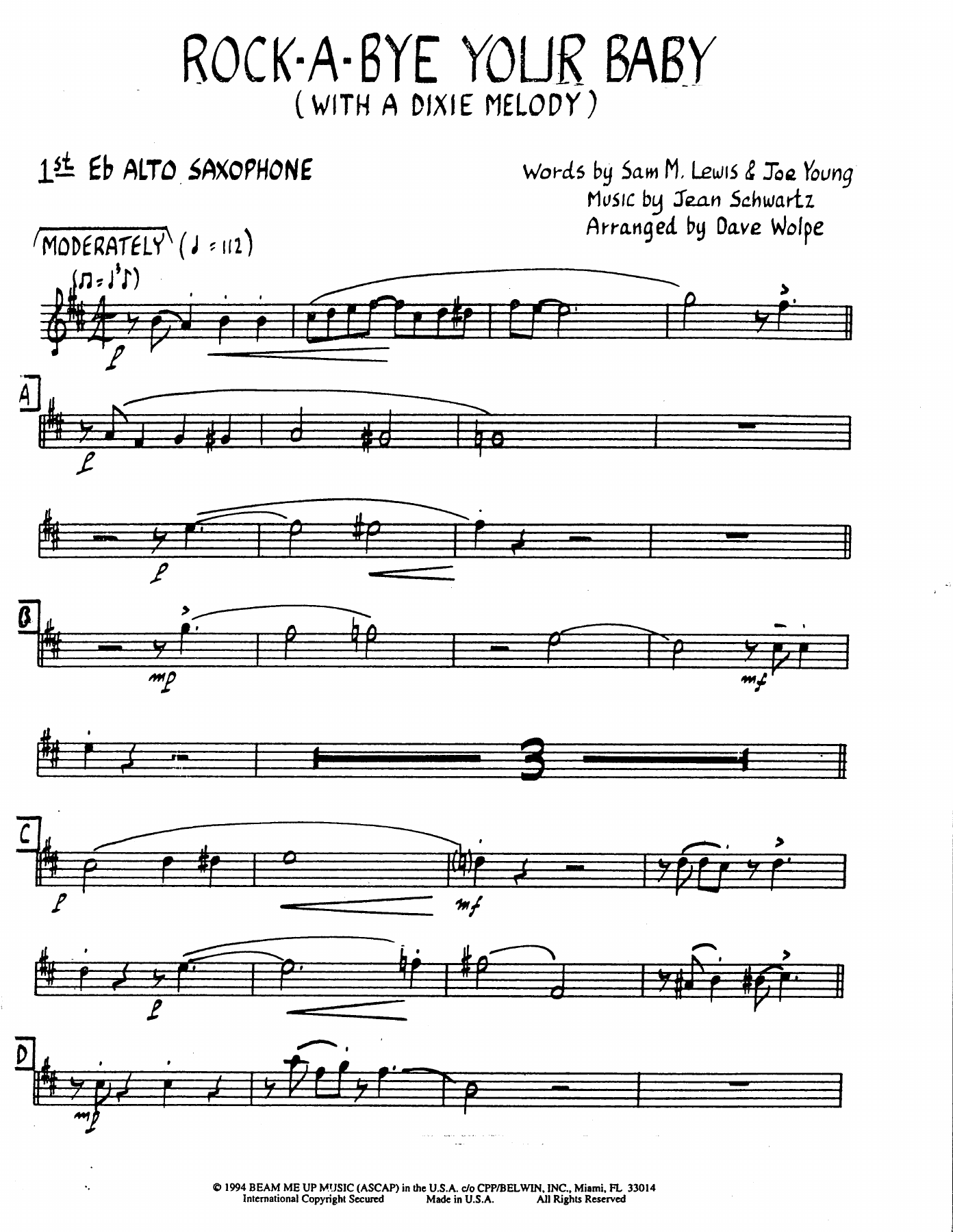 Rock-A-Bye Your Baby — sheet music preview