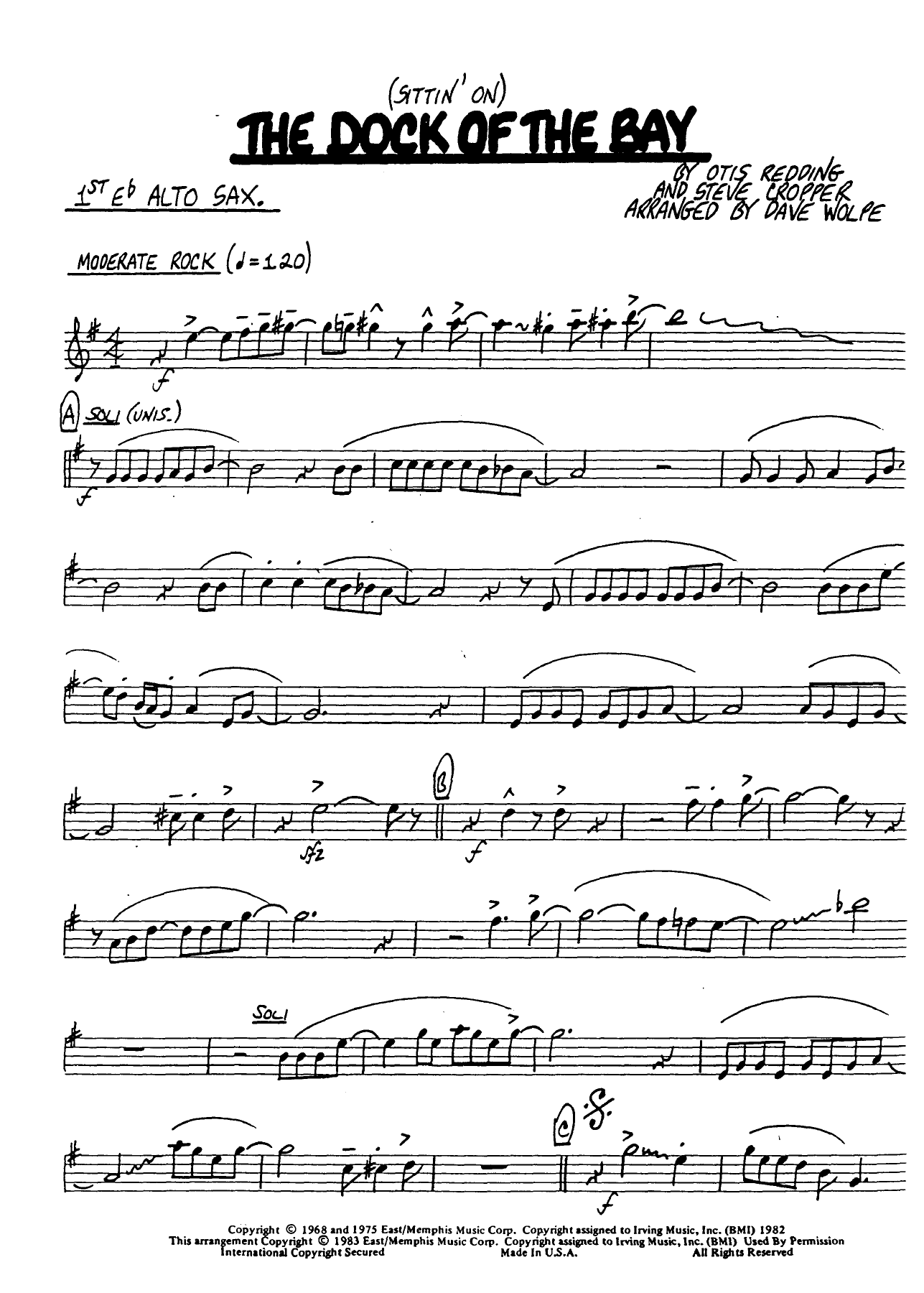Sittin' On The Dock Of The Bay — sheet music preview