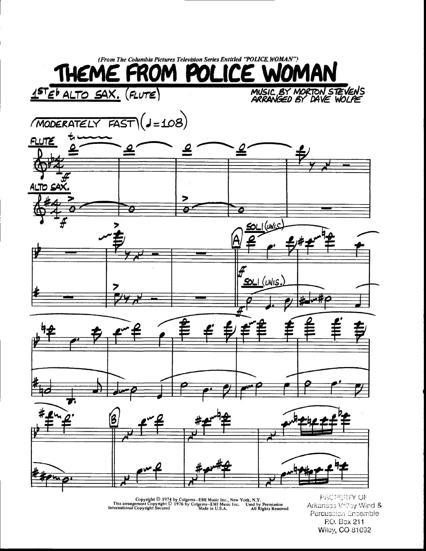 Theme From Police Woman — sheet music preview