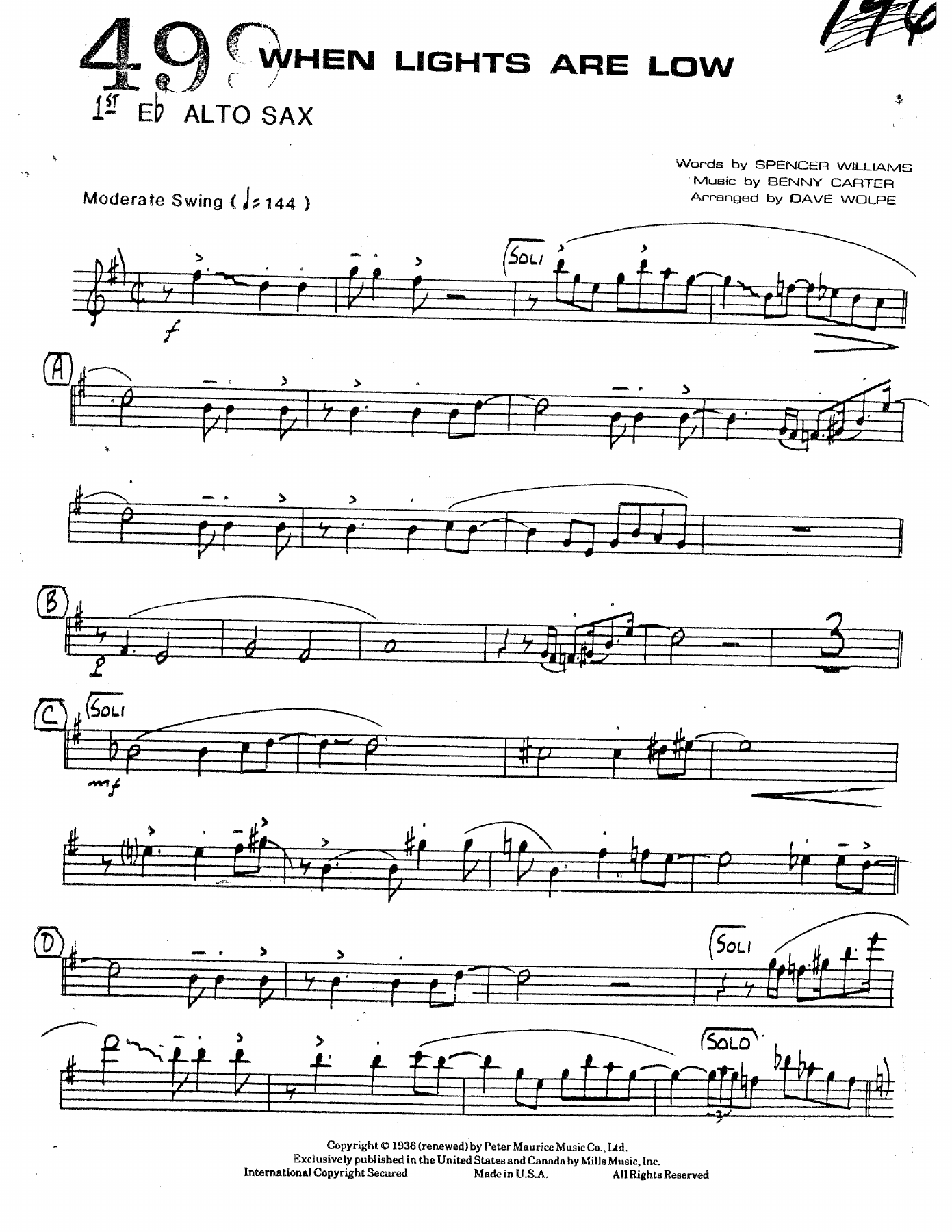 When Lights Are Low — sheet music preview