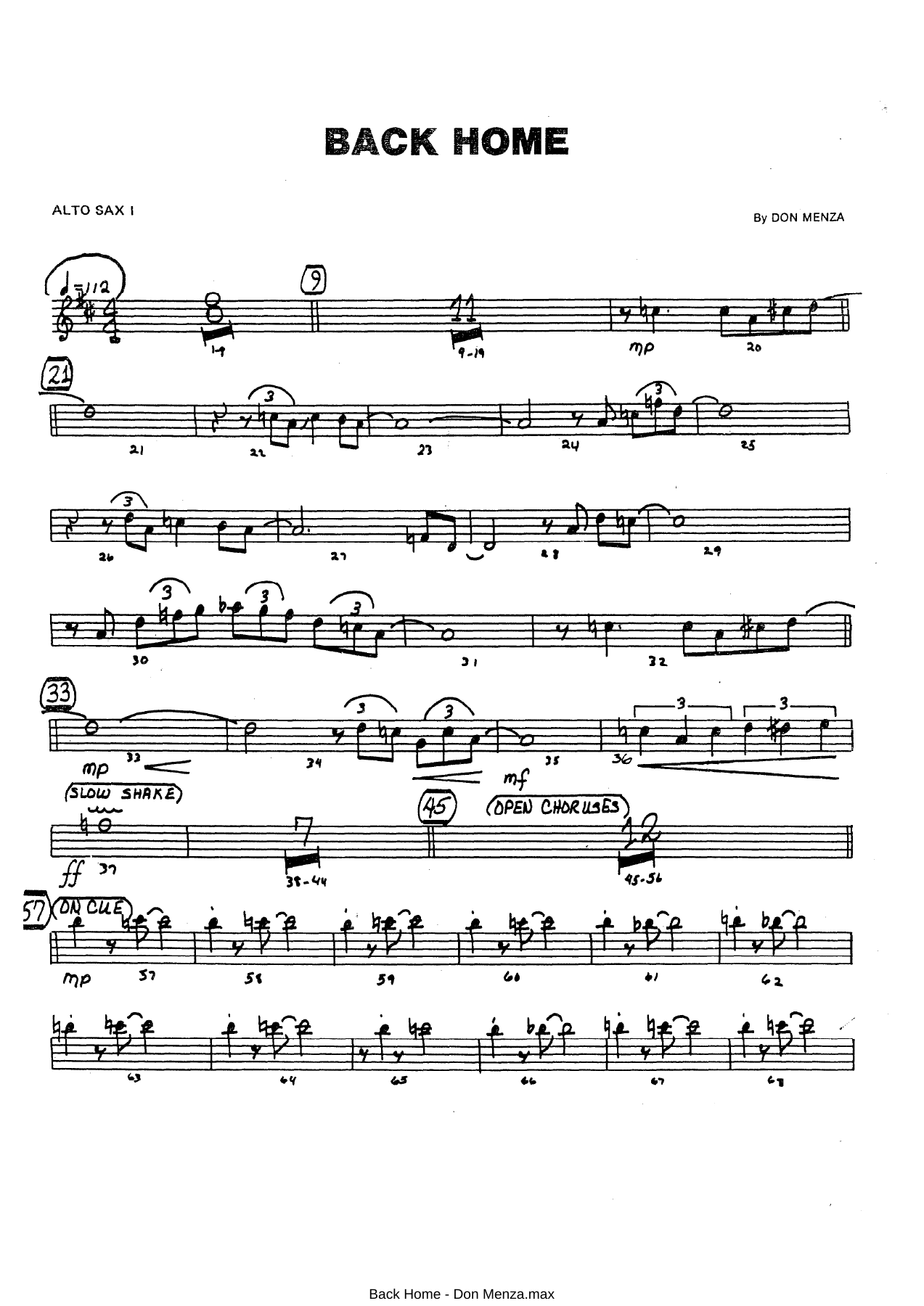 Back Home — sheet music preview