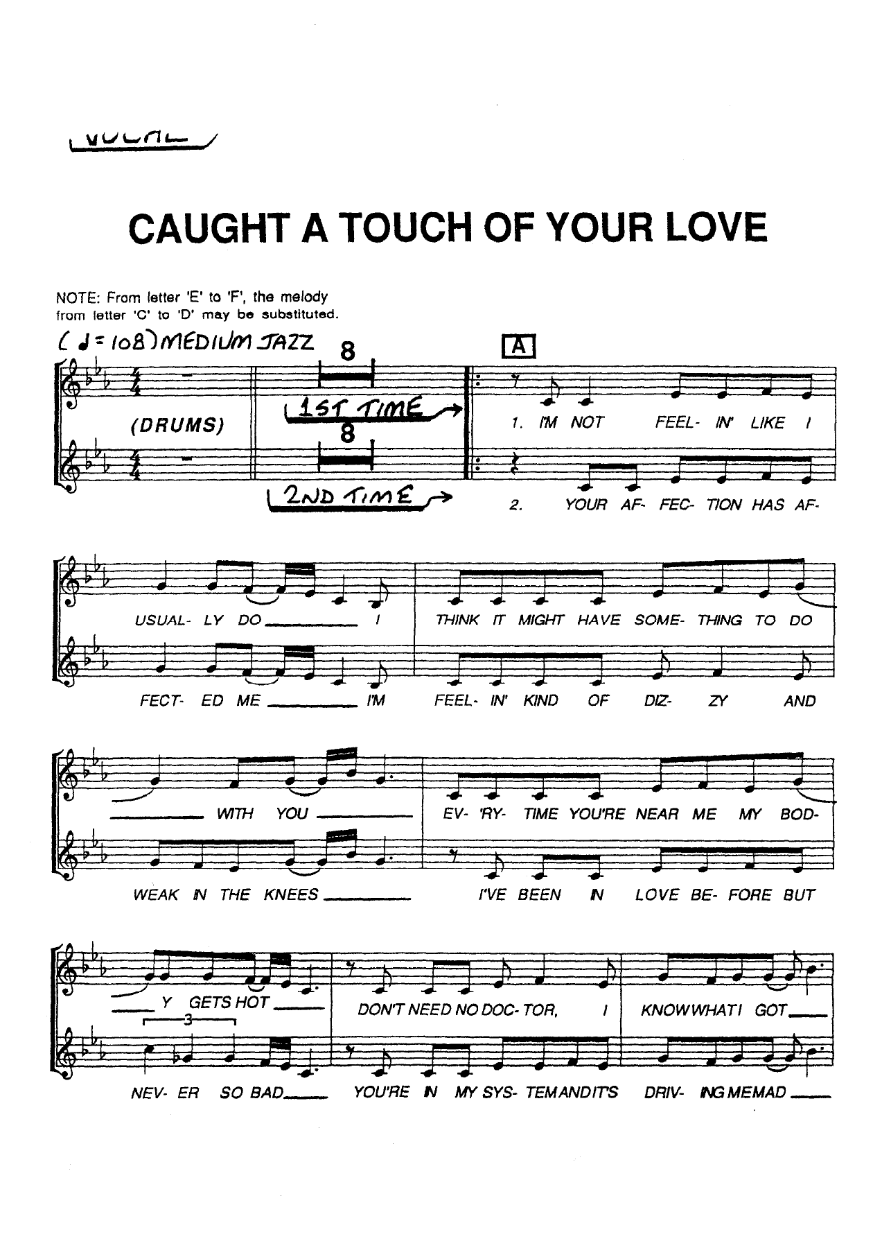 Caught A Touch Of Your Love — sheet music preview