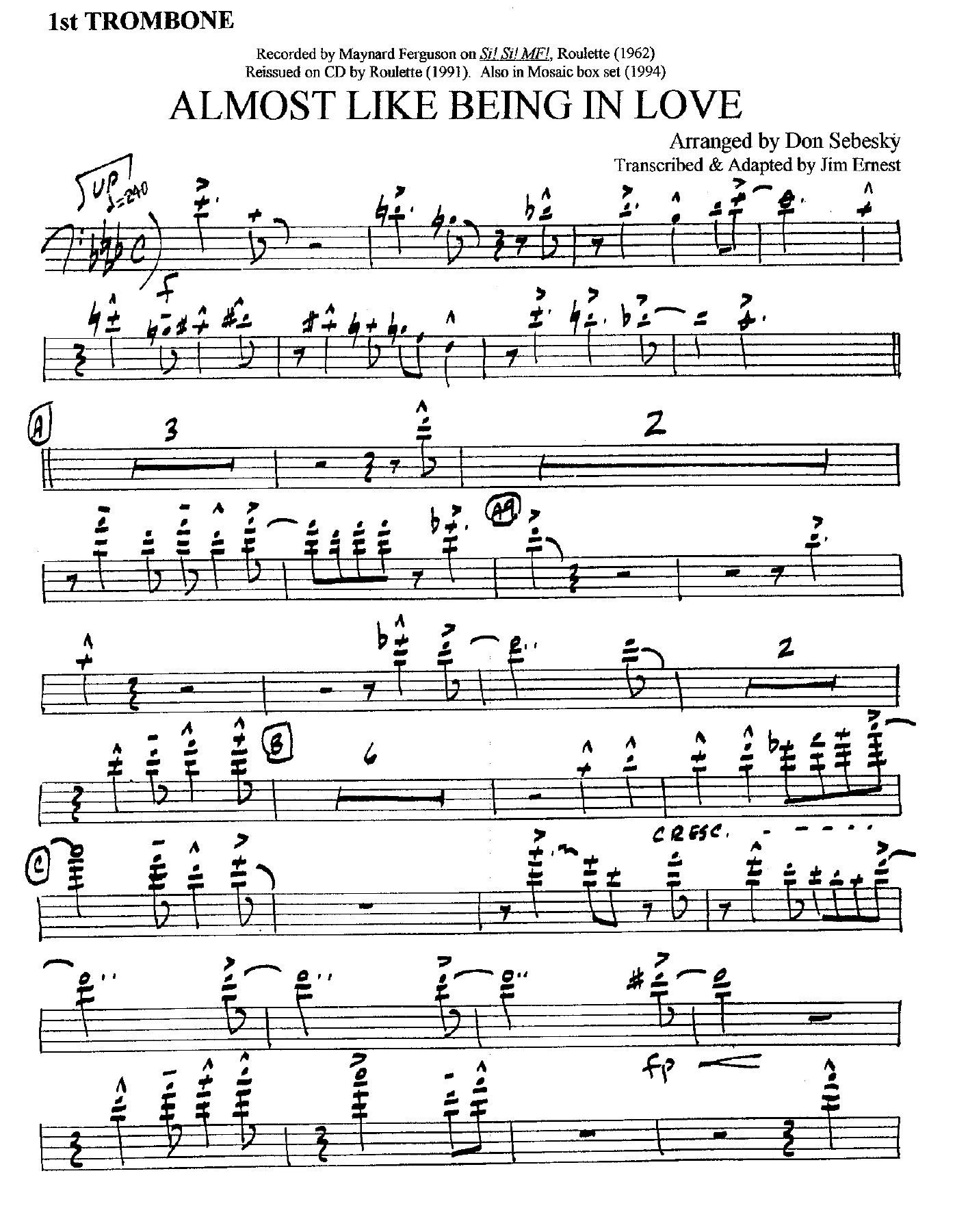 Almost Like Being In Love (D.Sebesky) M.Ferguson.56 — Big Band sheet music by Don Sebesky | Jazz Standard