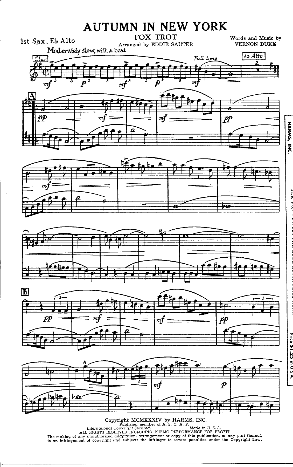 Autum In New York — sheet music preview
