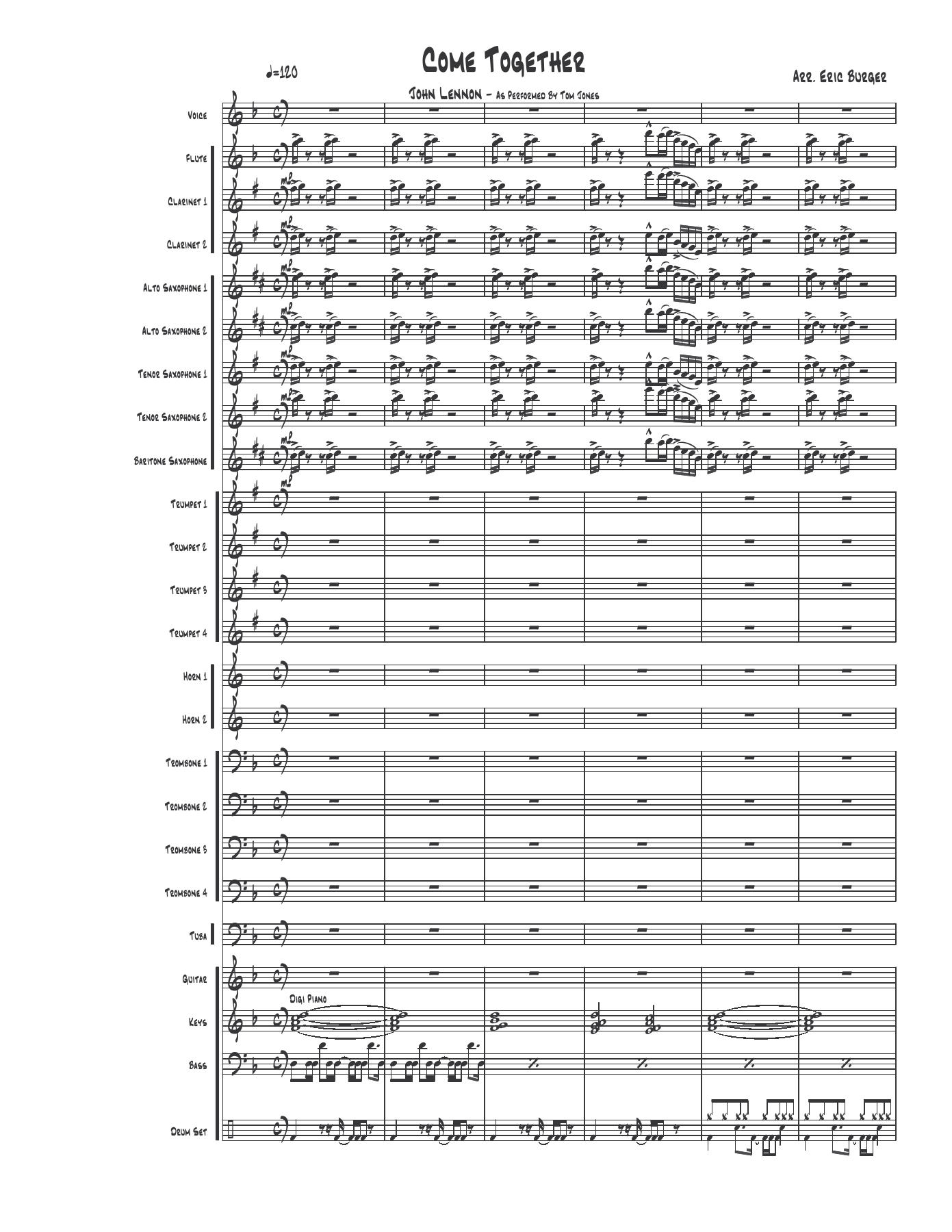 Come Together (E.Burger) Vocal Dm — sheet music preview