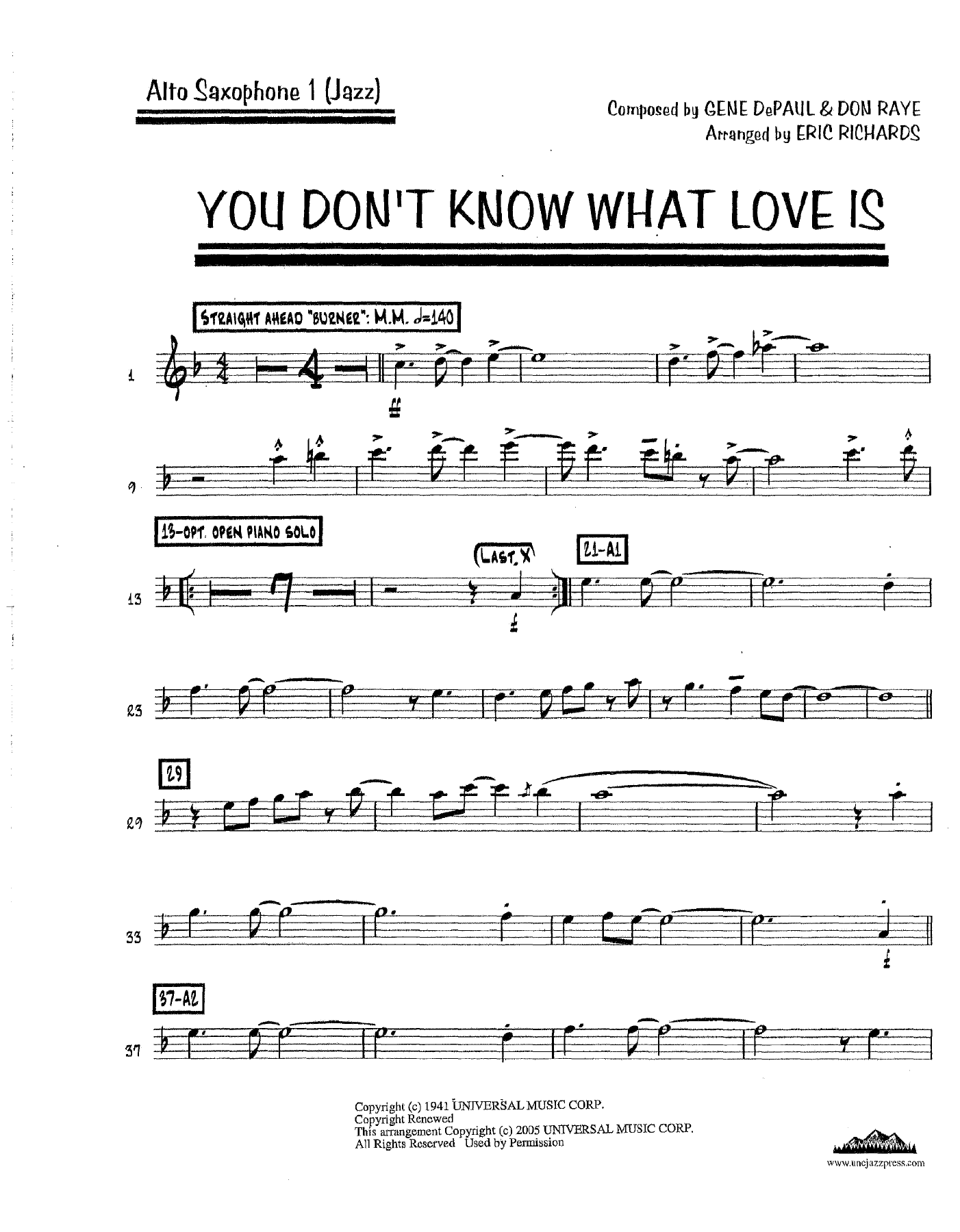 You Don't Know What Love Is — Big Band sheet music by E.Richards | Jazz Standard