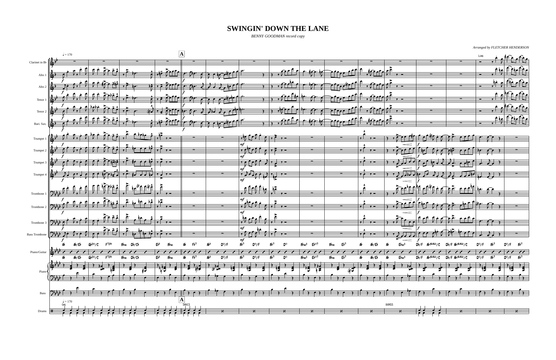 Swingin' Down The Lane — sheet music preview