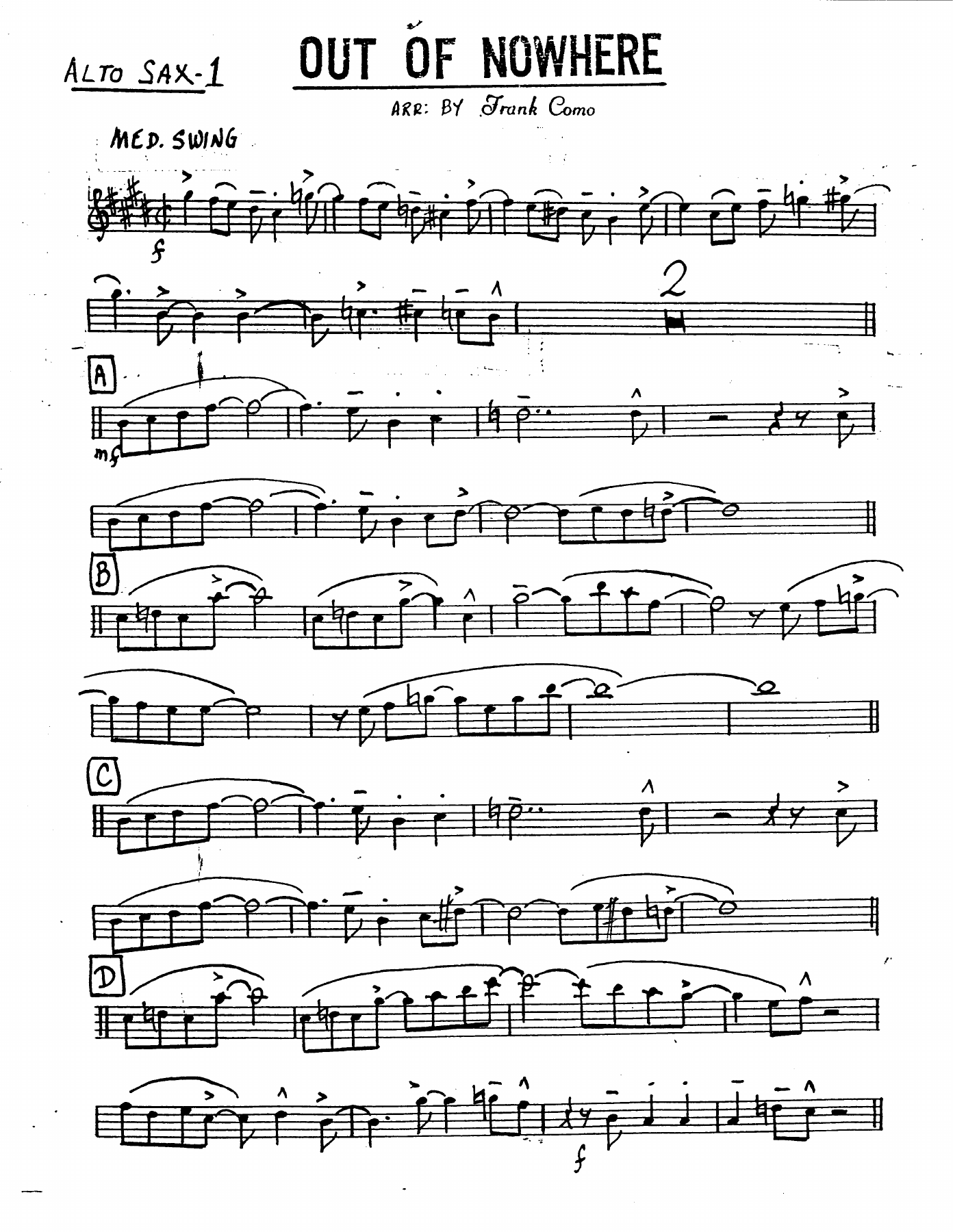 Out Of Nowhere (F.Como) J.Green — sheet music preview