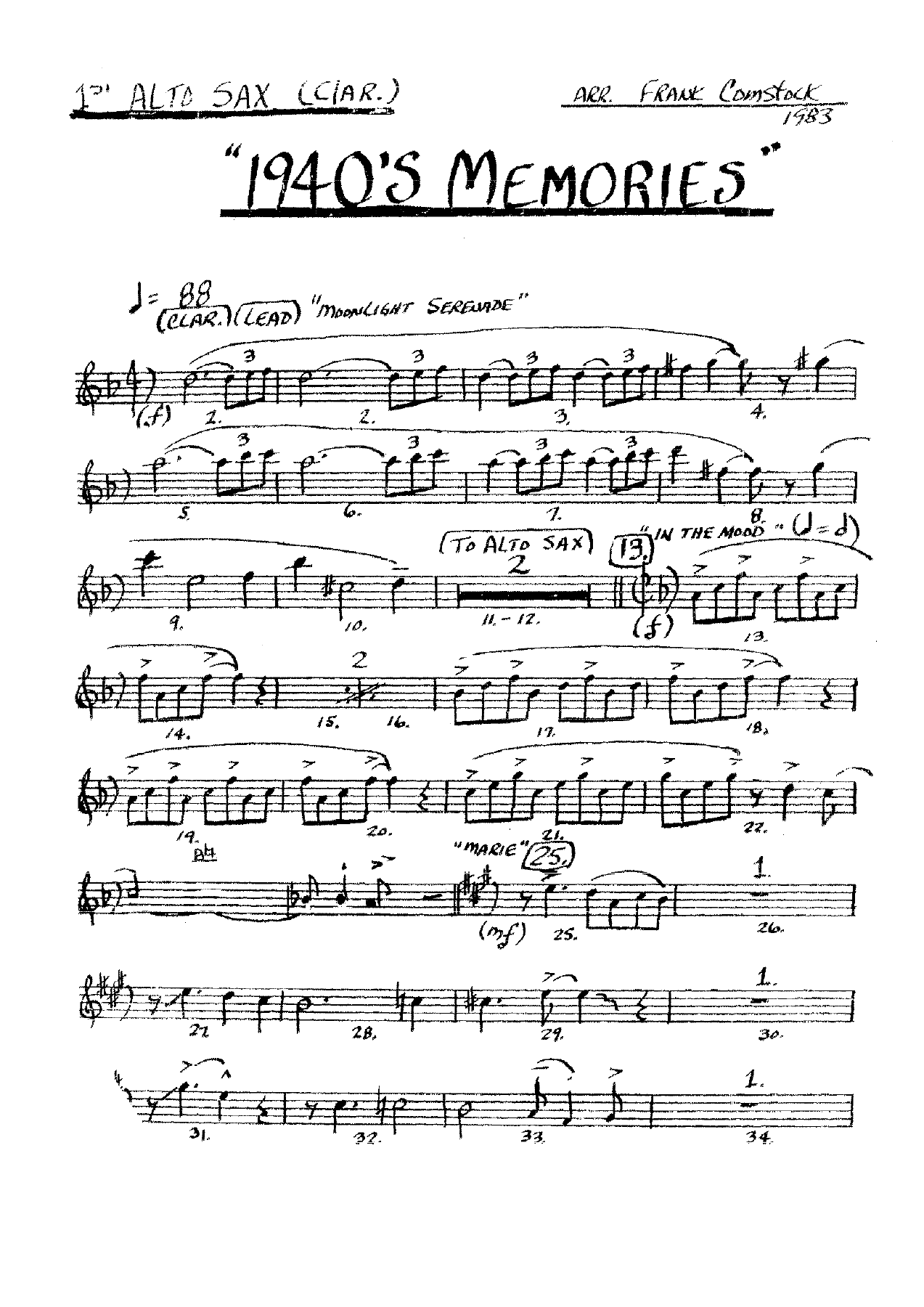 1940s Memories — sheet music preview