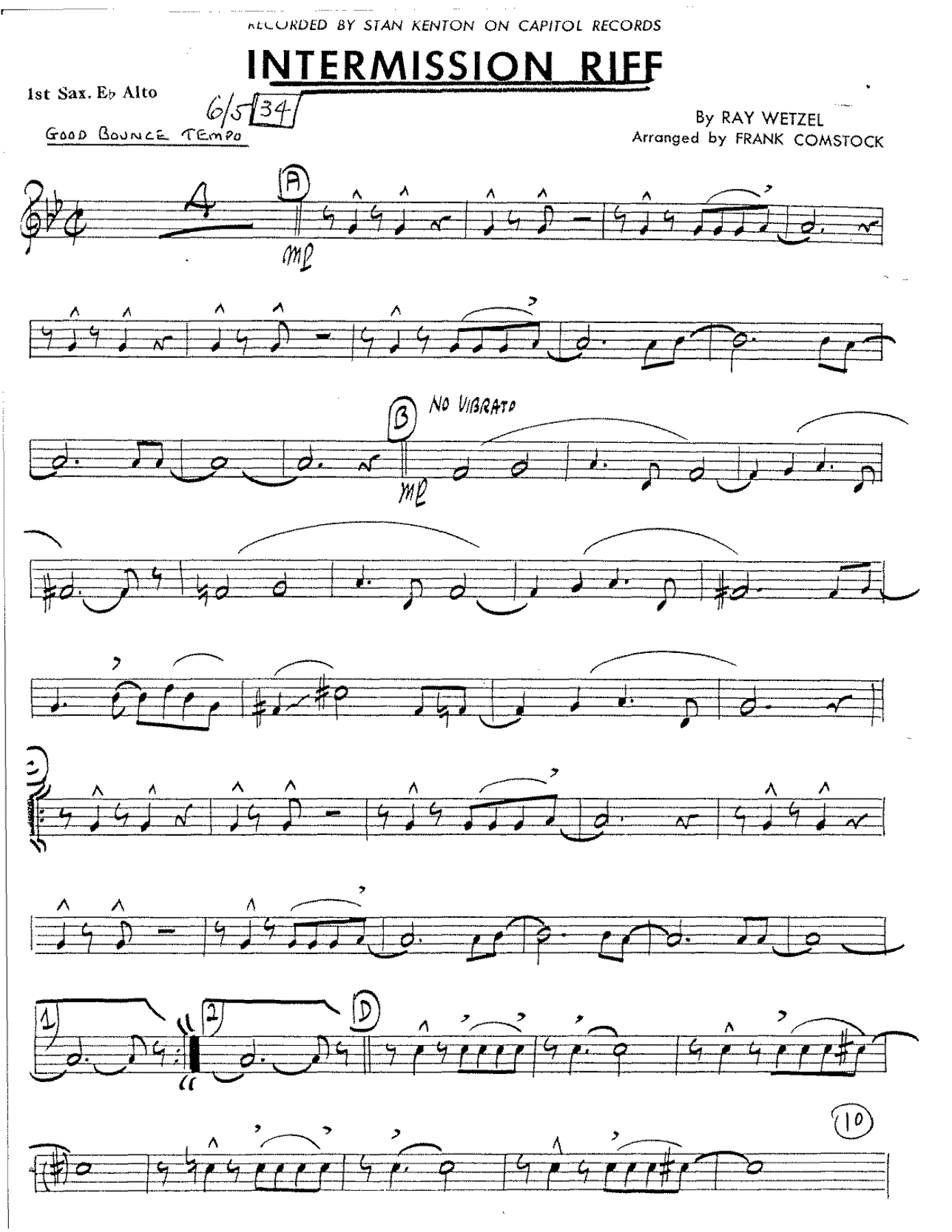 Intermission Riff — sheet music preview
