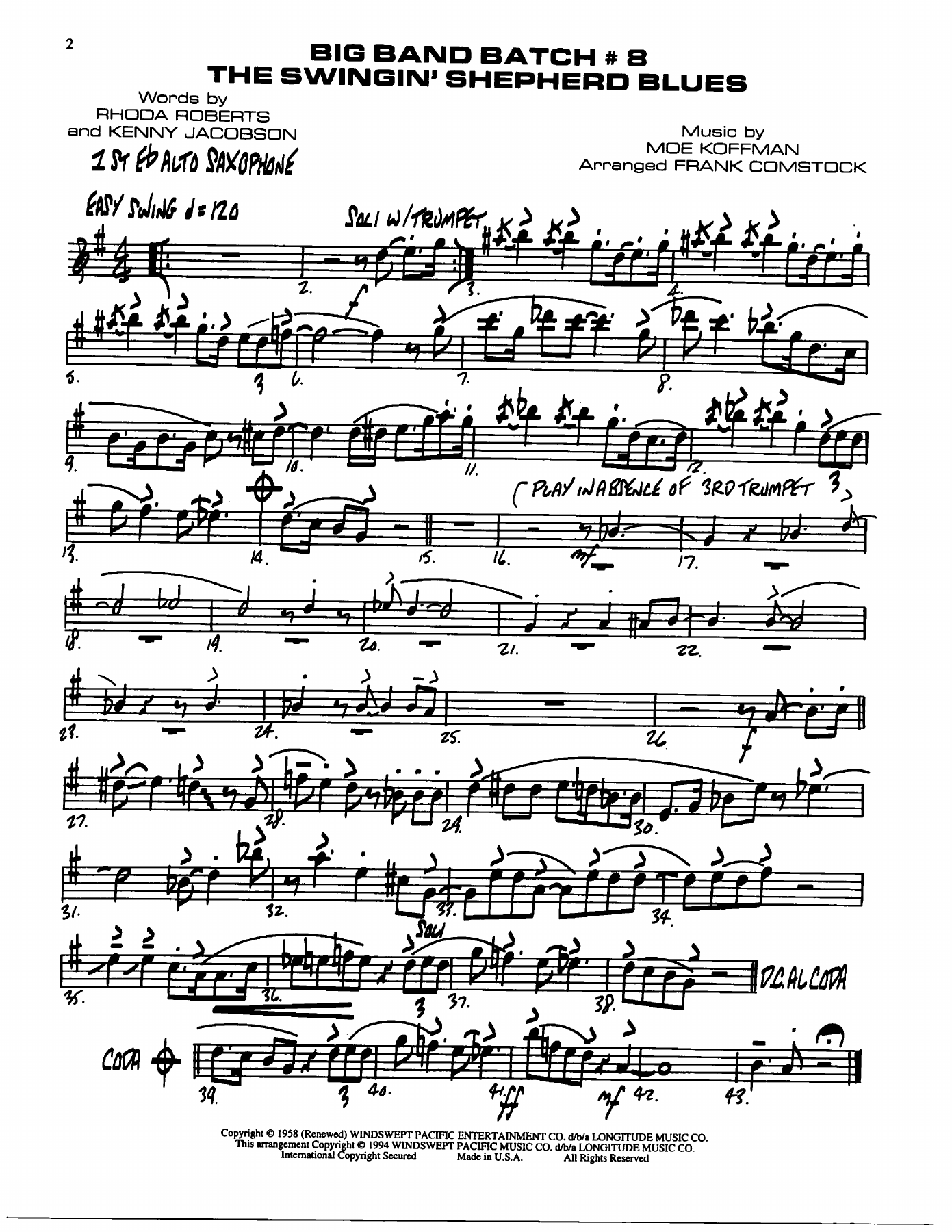 The Swingin' Shepherd Blues — sheet music preview