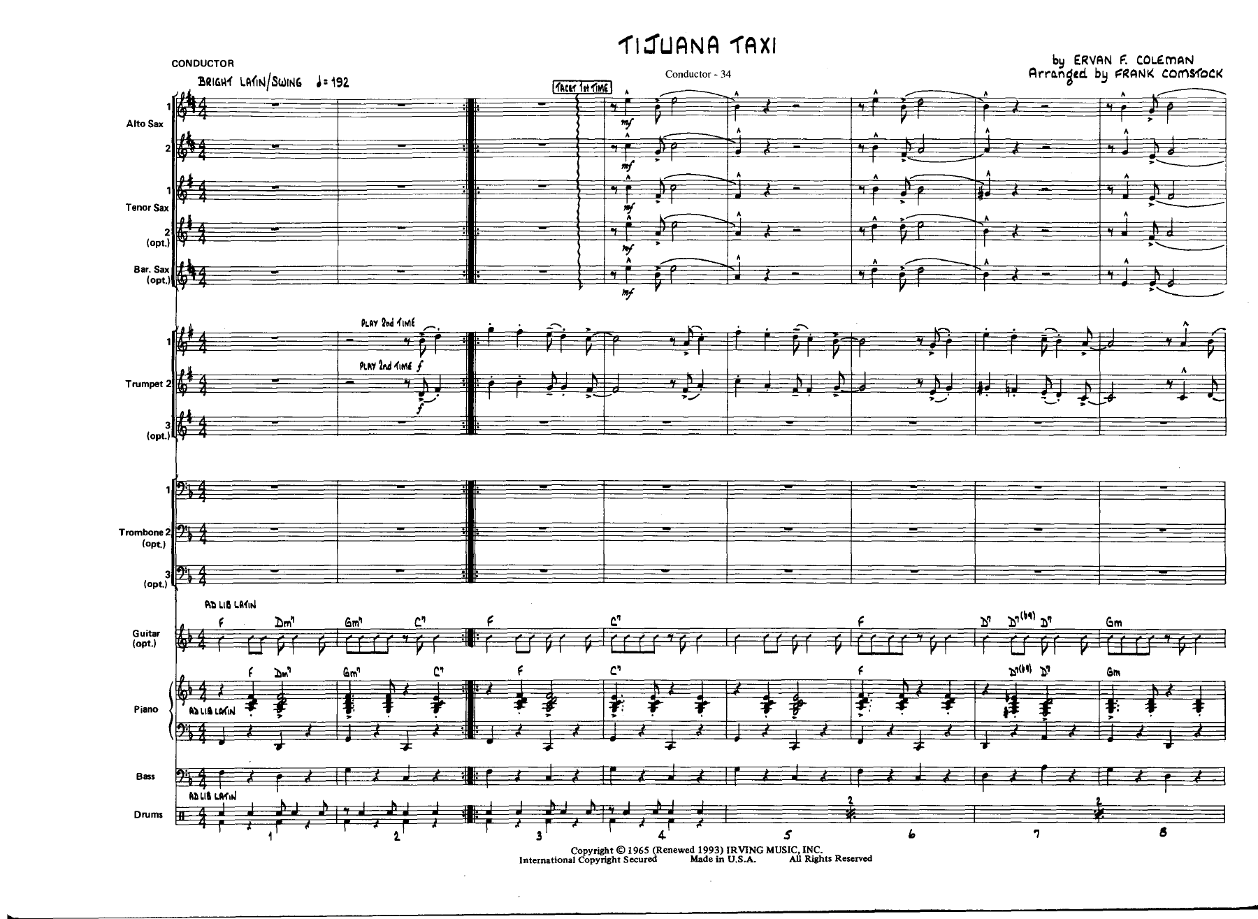 Tijuana Taxi — sheet music preview