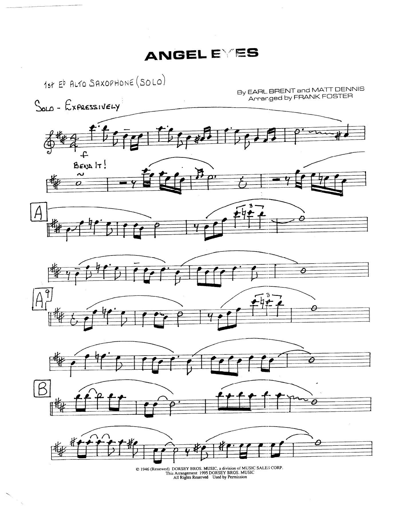 Angel Eyes — sheet music preview