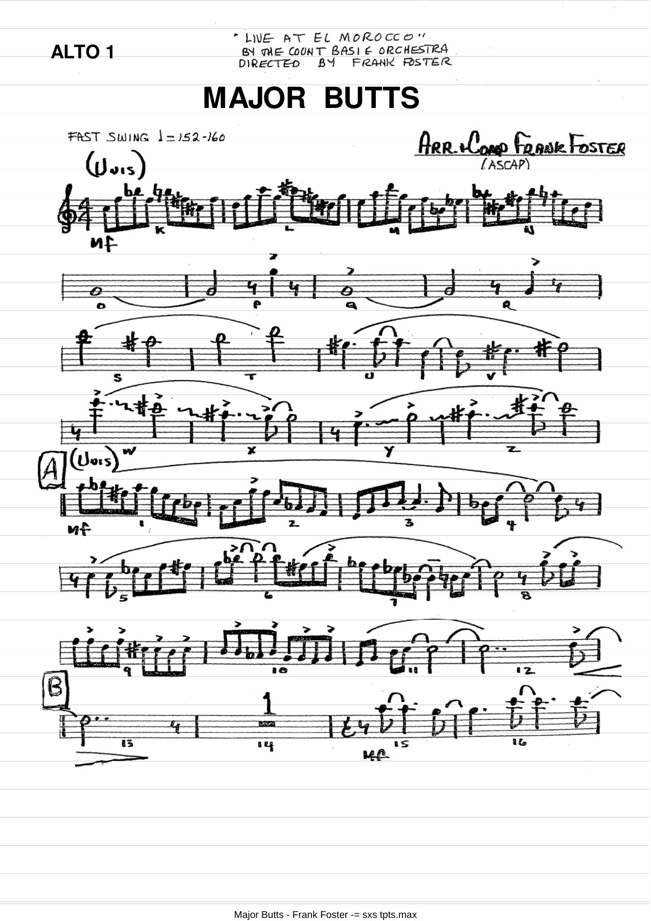 Major Butts — Big Band sheet music by F.Foster-C.Basie | Jazz Standard