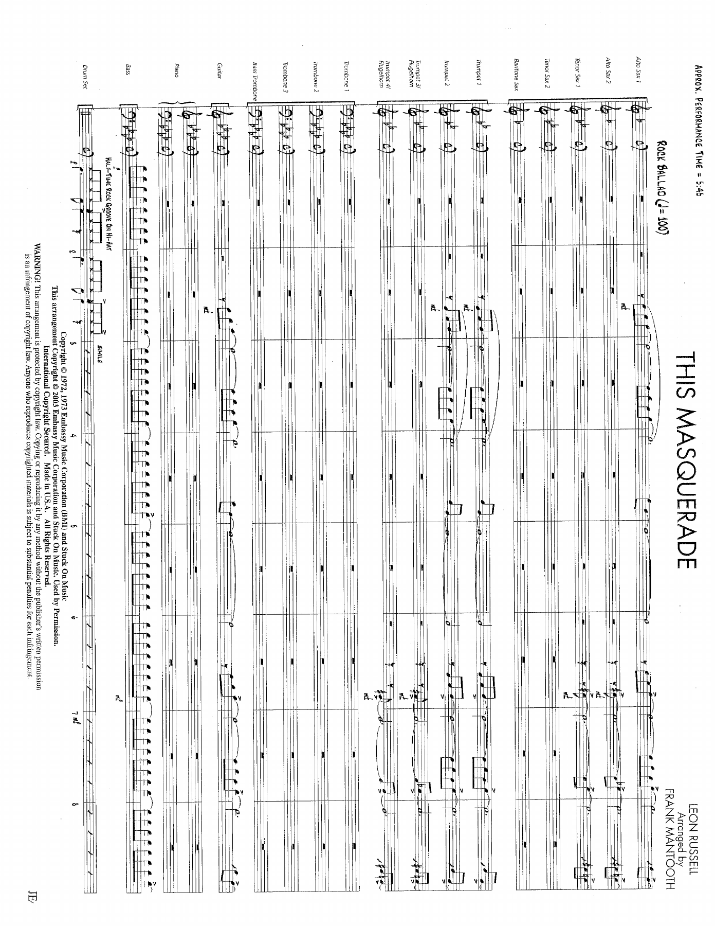 This Masquerade — Big Band sheet music by F.Mantooth | Jazz Standard