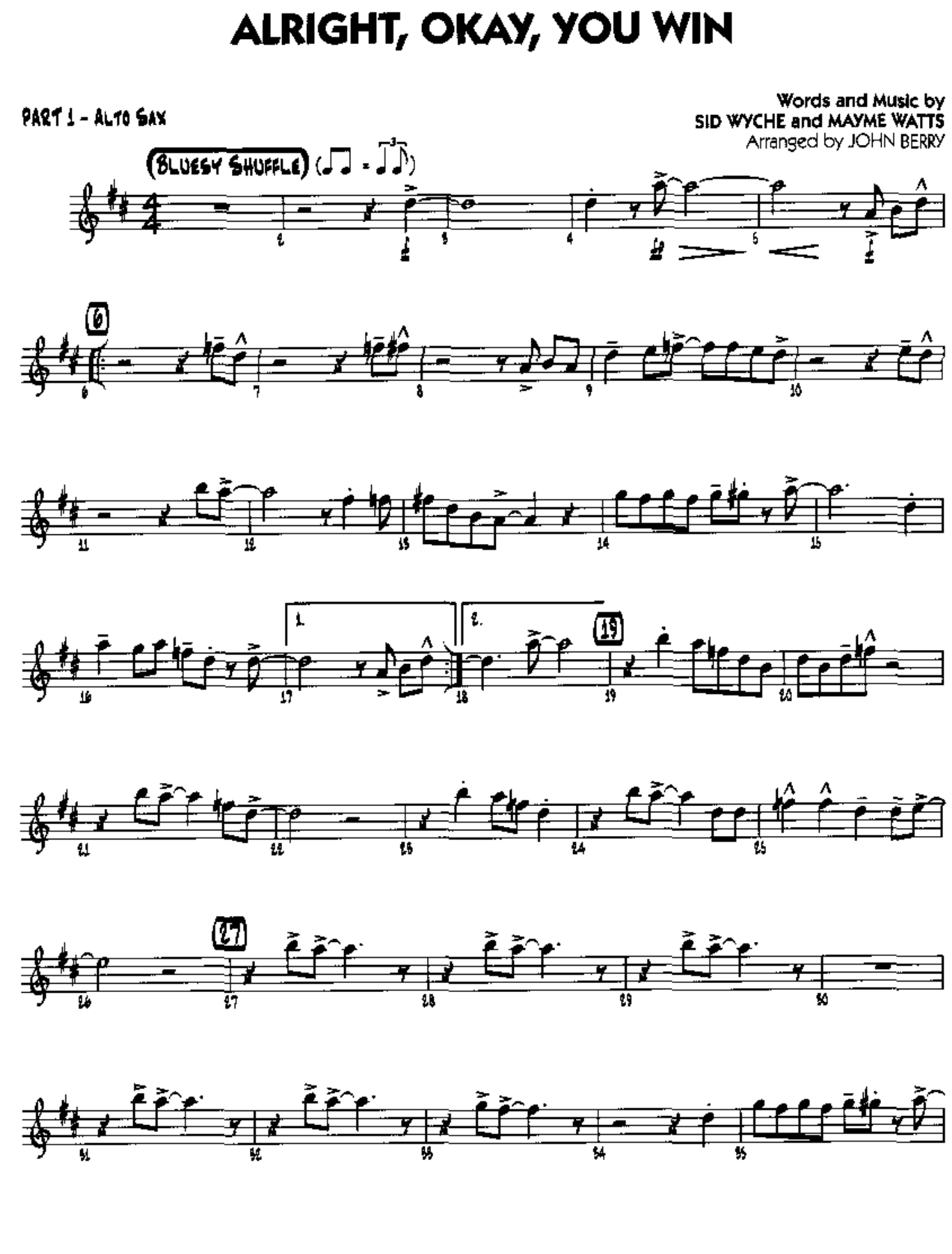 Allright Ok You Win — sheet music preview
