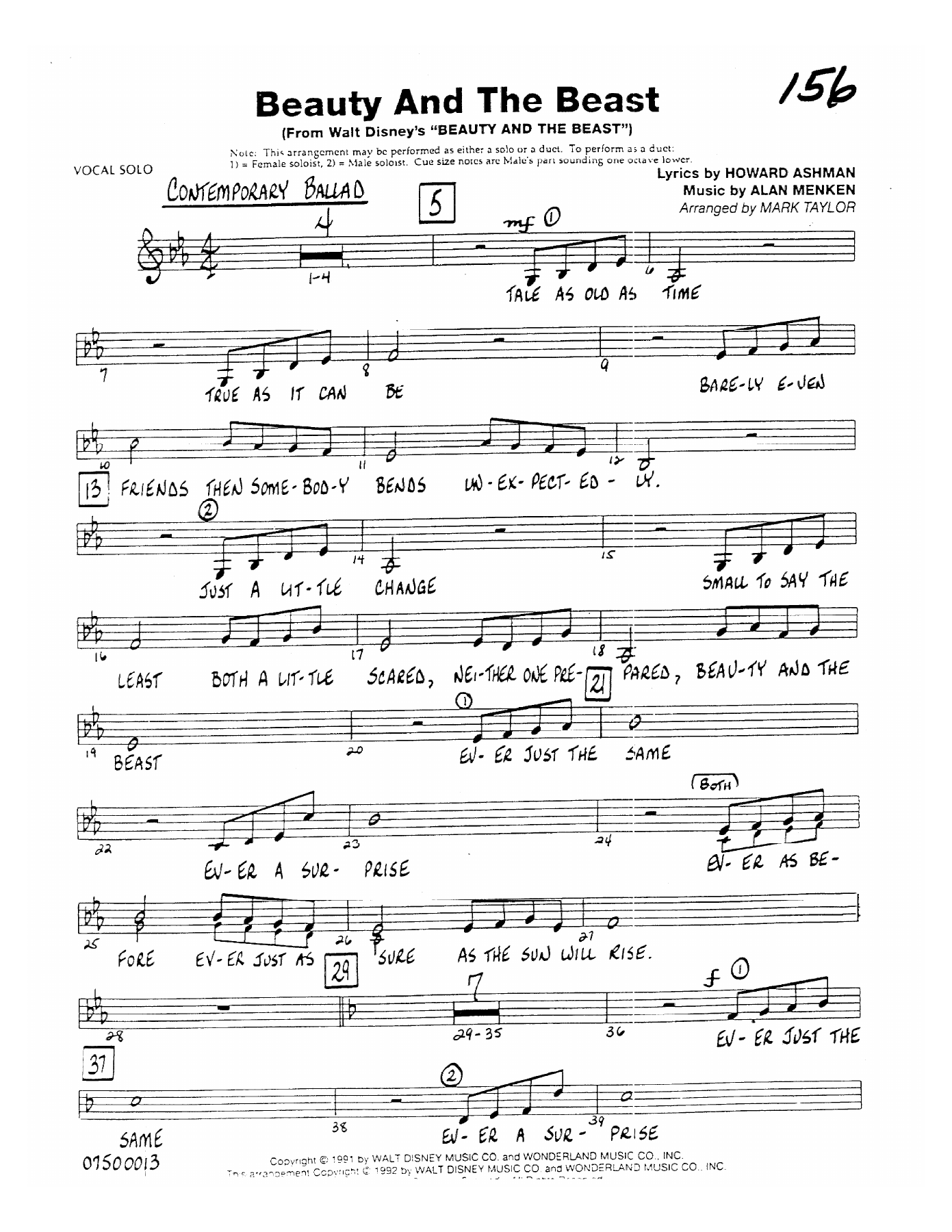 Beauty And The Beast (C) — sheet music preview