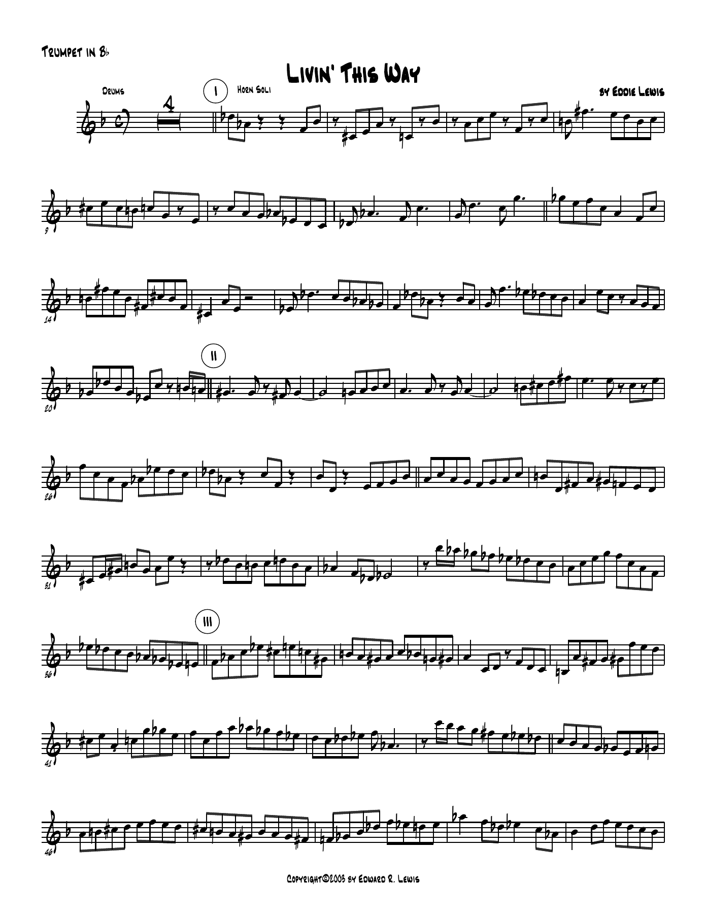 Livin This Way-Eddie Lewis — sheet music preview