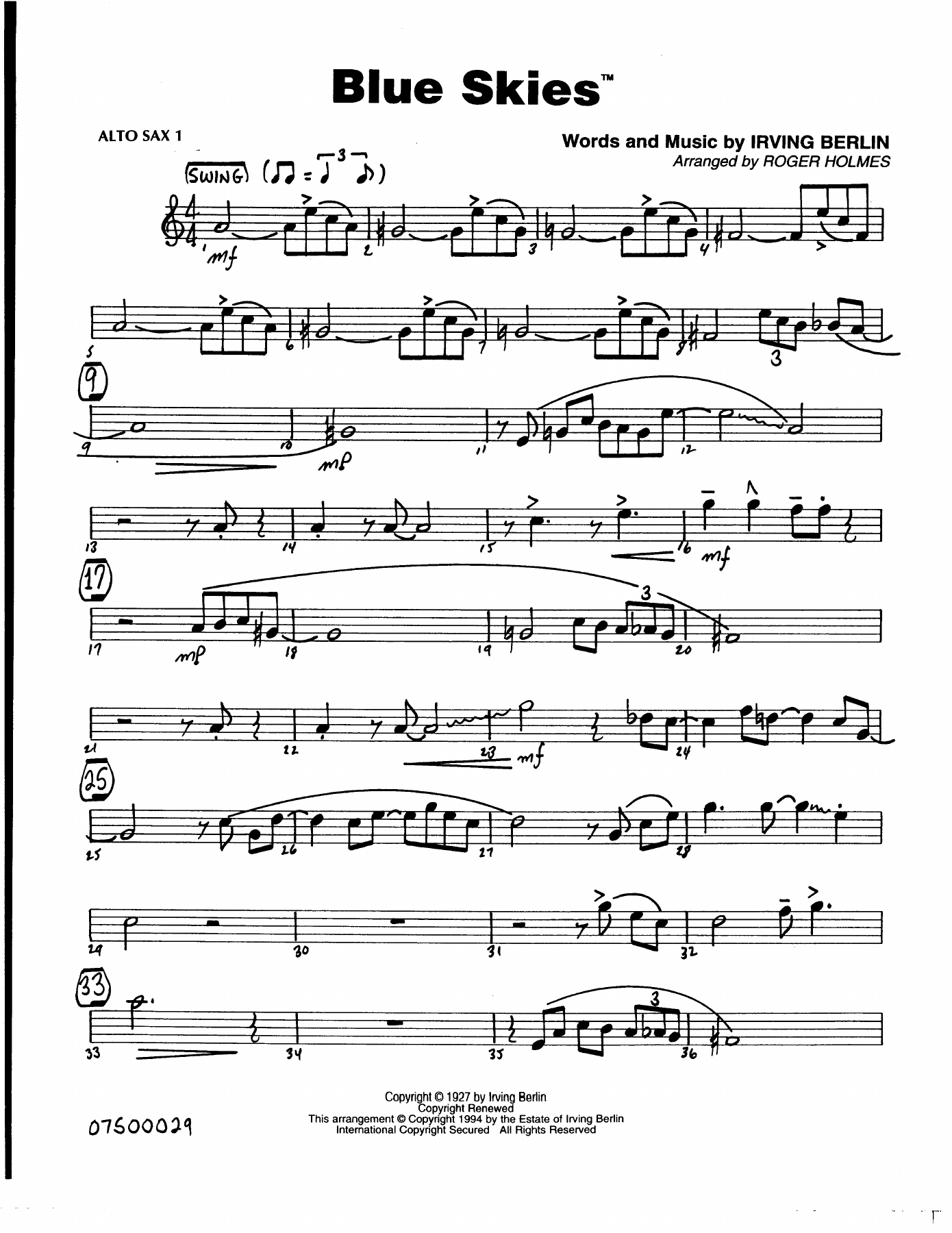 Blue Skies (R.Holmes) Eb 46 — sheet music preview