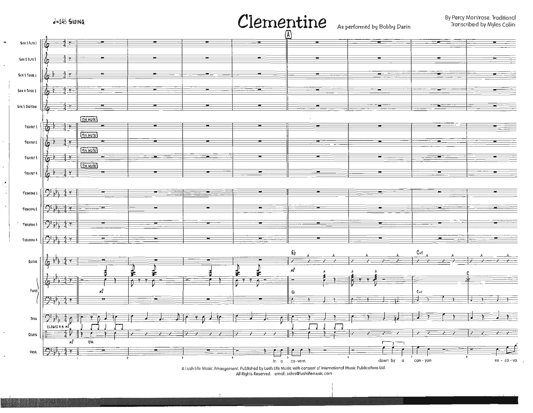Clementine (M.Collins) B.Darin — sheet music preview