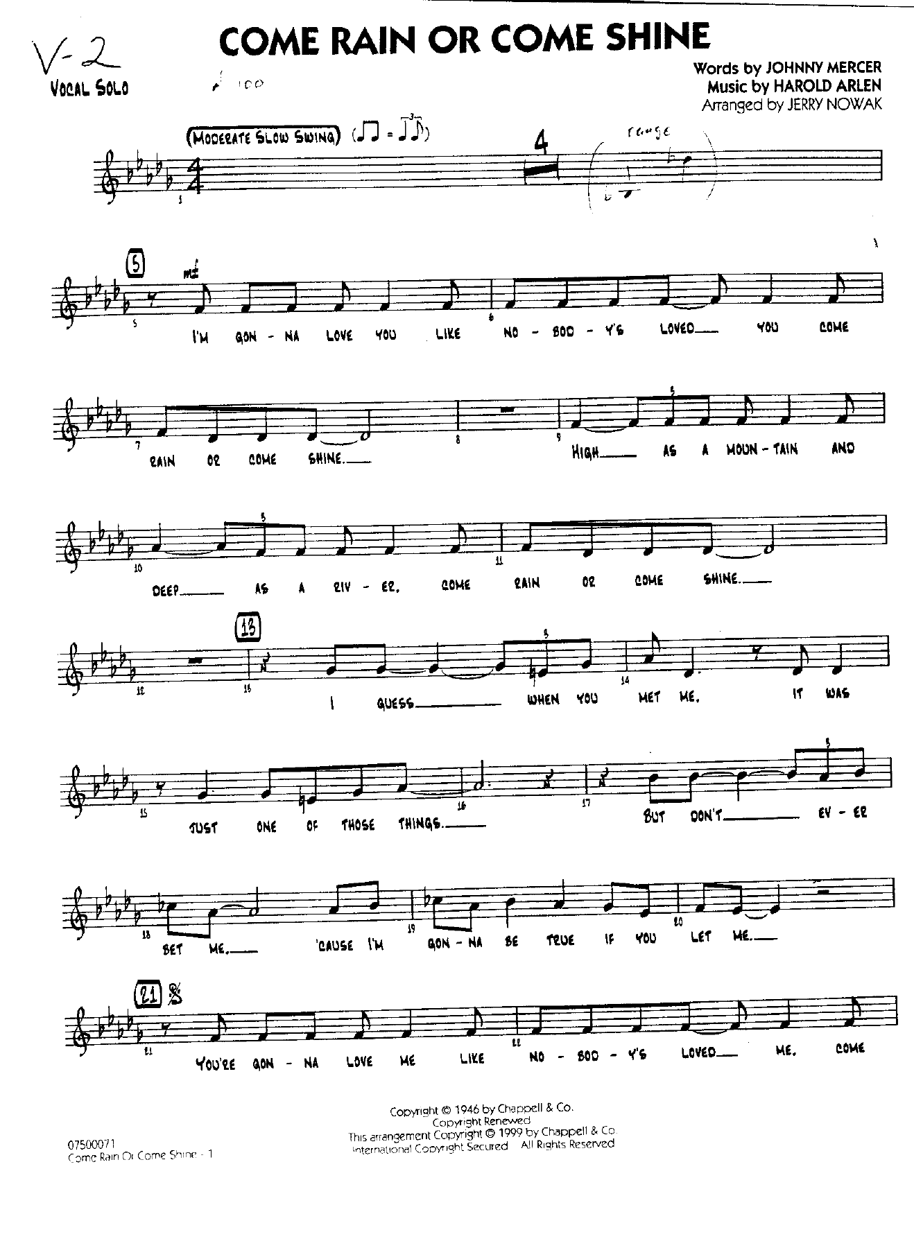 Come Rain Or Come Shine (J.Nowak)-Vocal in Db — sheet music preview
