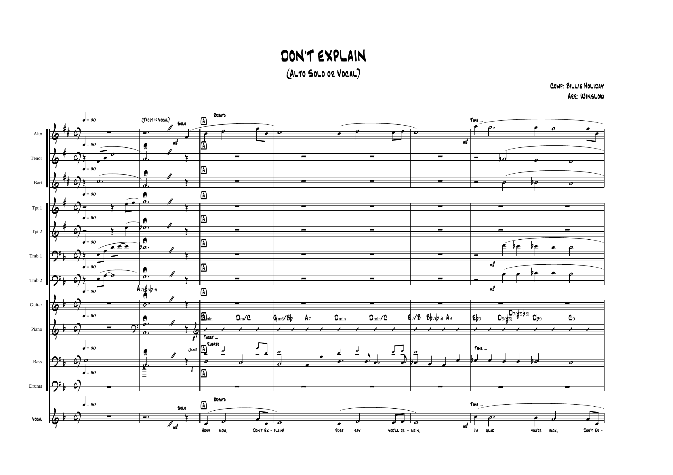 Don't Explane (Winslow) Billie Holiday — Big Band Vocal sheet music by Winslow | Jazz Vocal