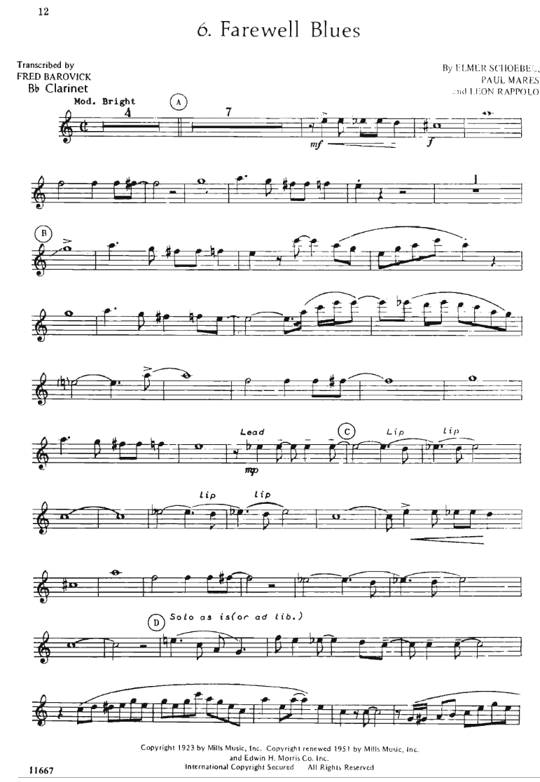 Farewell Blues Dukes Dixie — sheet music preview