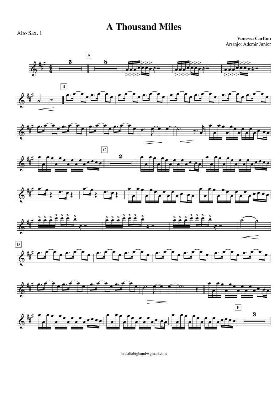 A Thousand Miles — sheet music preview