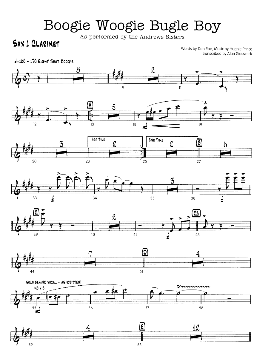 Boogie Woogie Bugle Boy (A.Glasscock) Andrew Sisters — sheet music preview