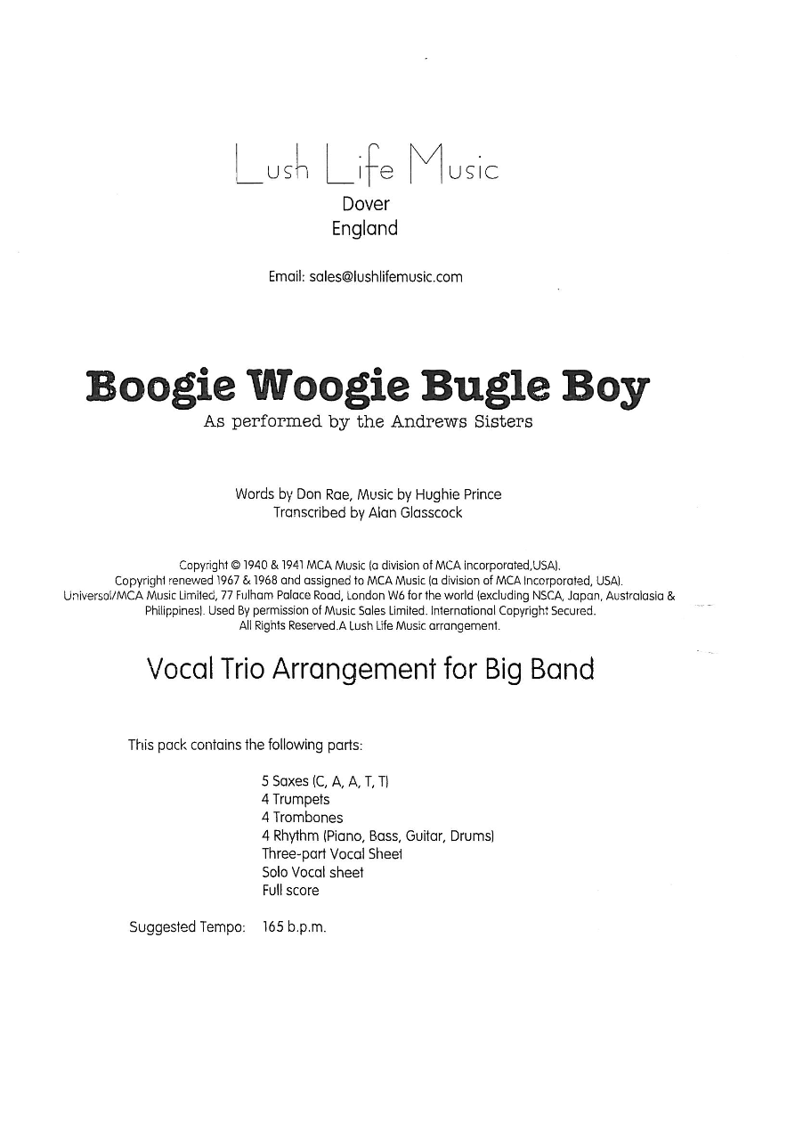 Boogie Woogie Bugle Boy (A.Glasscock) Andrew Sisters — sheet music preview