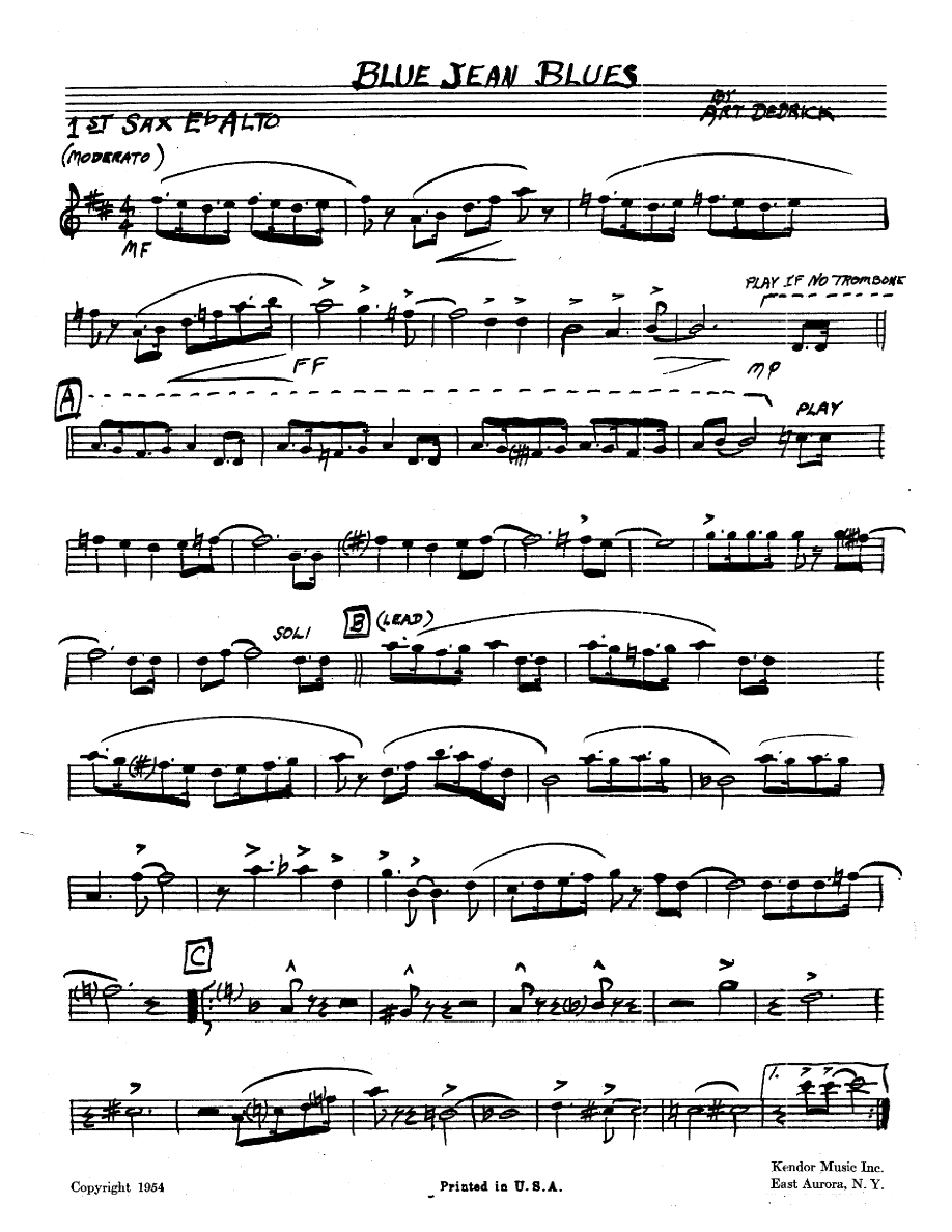 Blue Jean Blues — sheet music preview