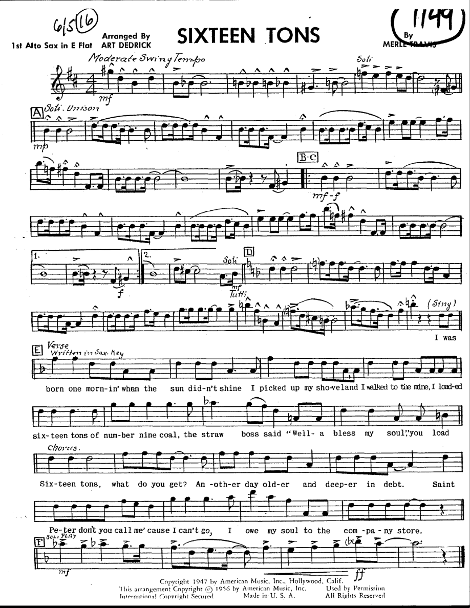 Sixteen Tons — sheet music preview