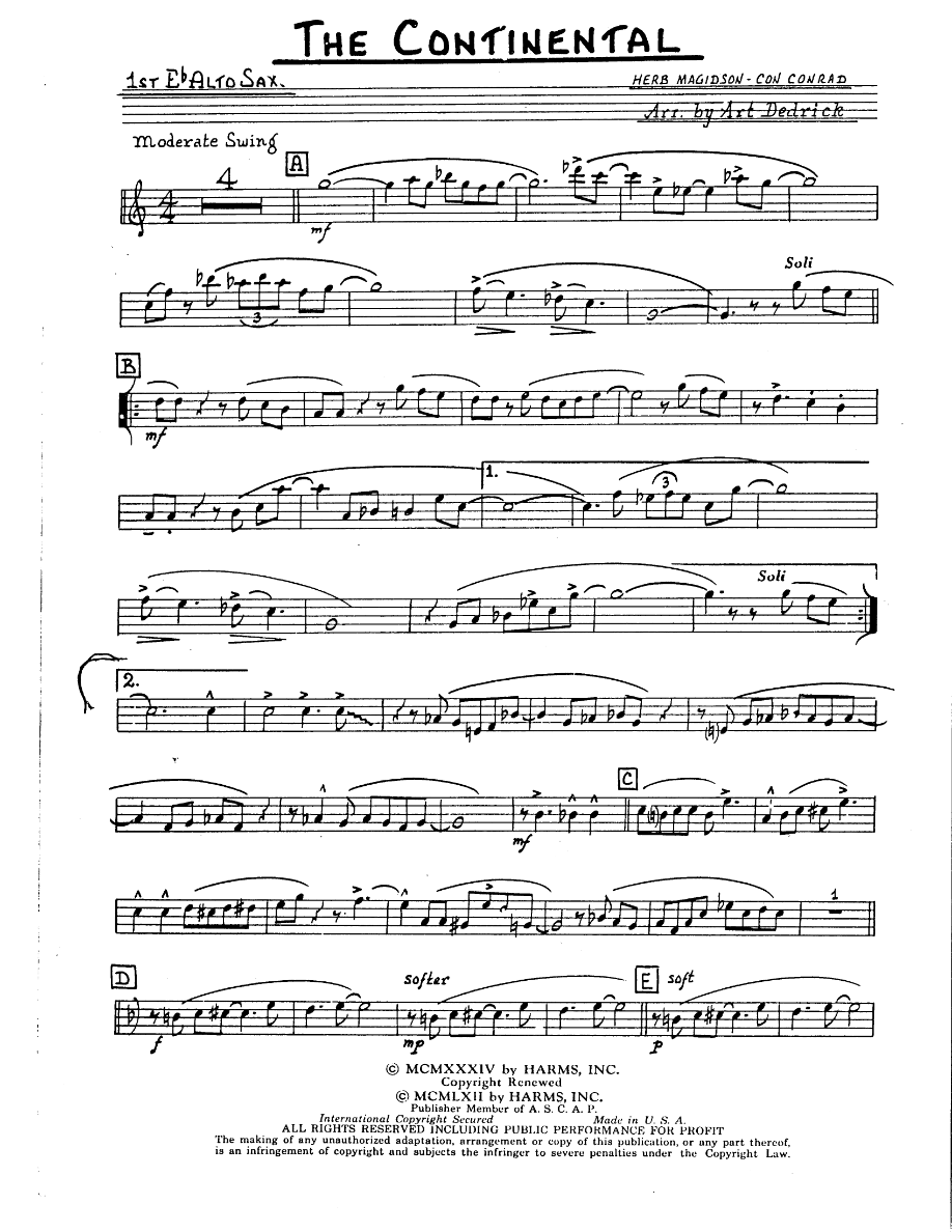 The Continental — sheet music preview