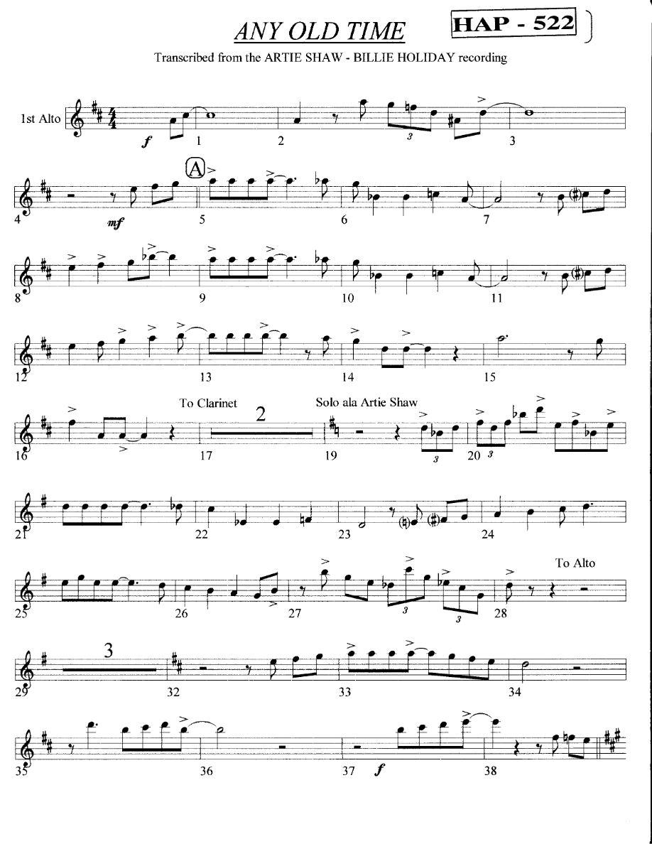 Any Old Time (A.Shaw — Big Band sheet music by Billie Holiday) Vocal.MP3 | Jazz Standard