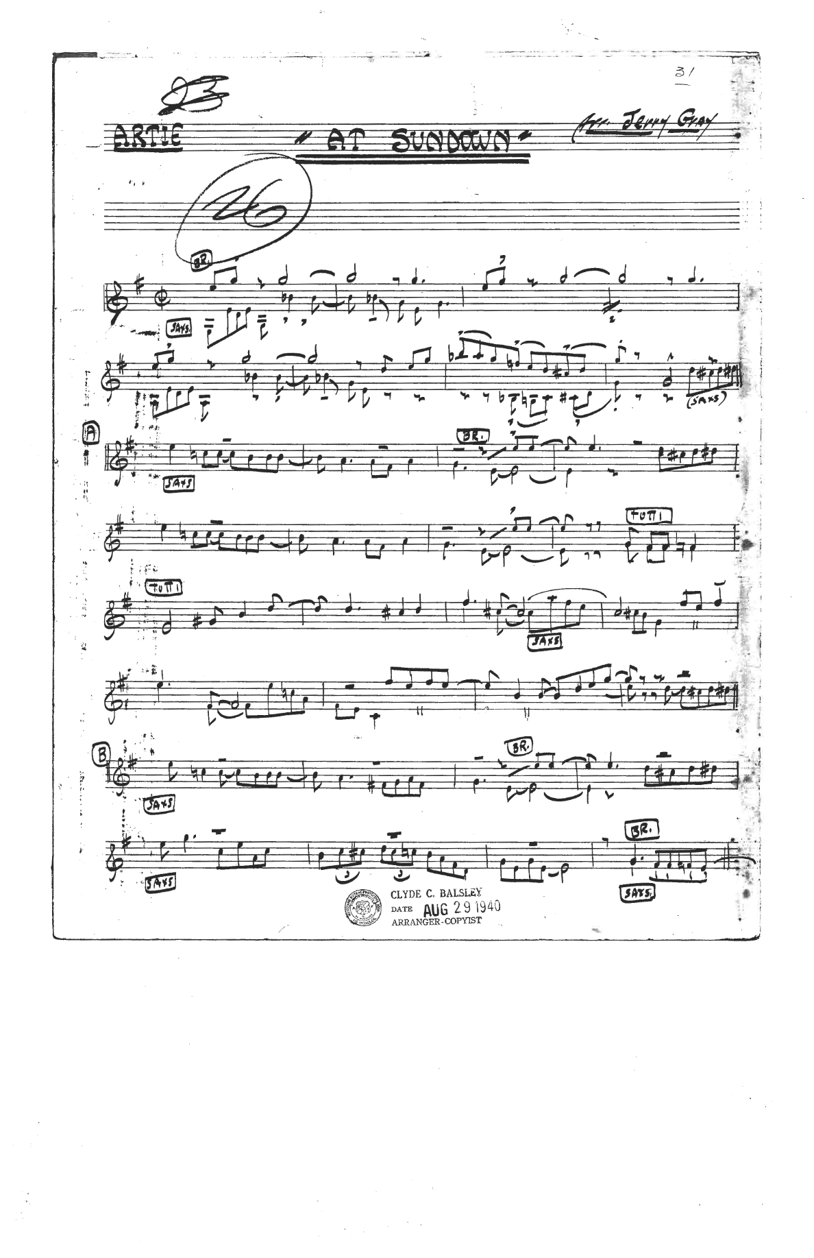 At Sundown (J.Gray) MP3 — sheet music preview