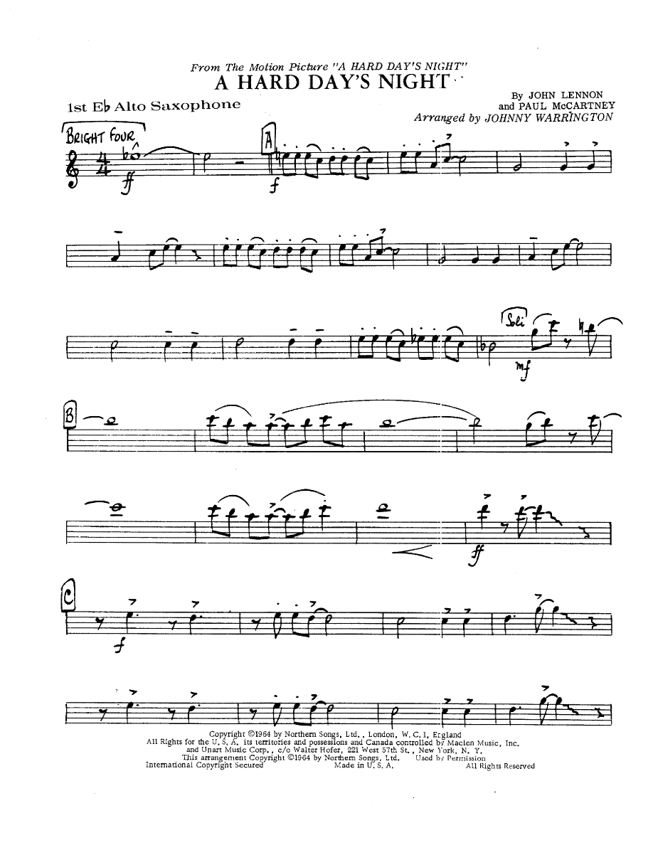 A Hard Day's Night (J.Warrington) Beatles — sheet music preview