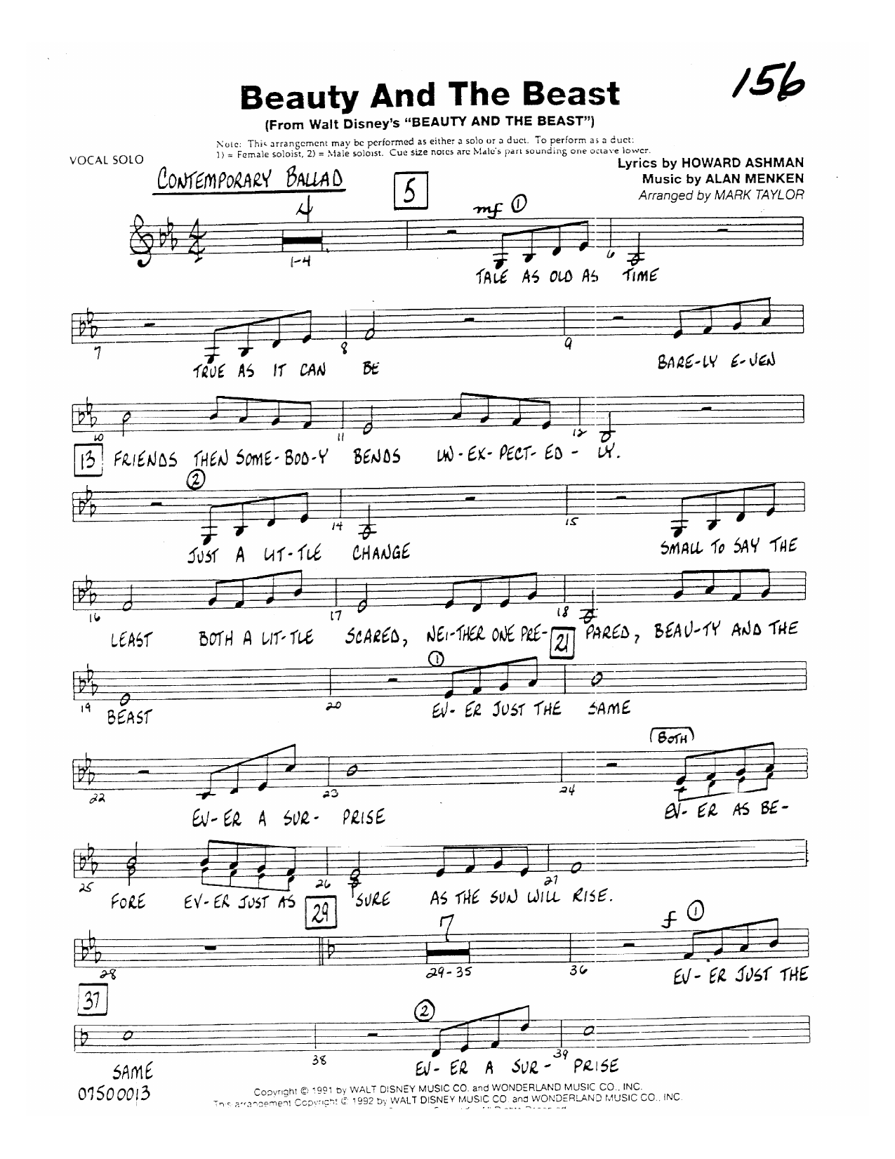 Beauty And The Beast (C) — sheet music preview