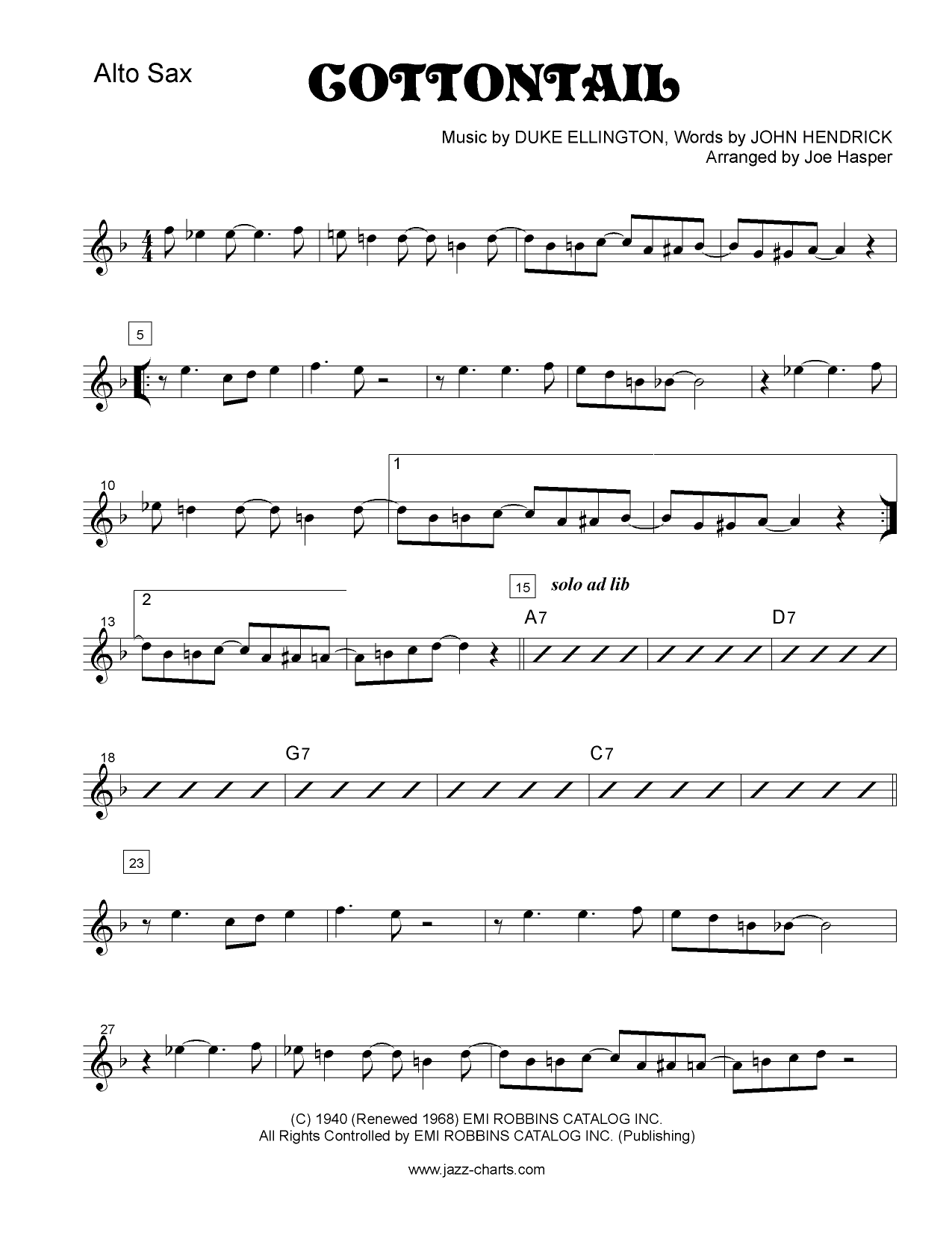 Cottontail - Joe Hasper- SA,ST,Trp,Trb, Rhythm - Score — sheet music preview