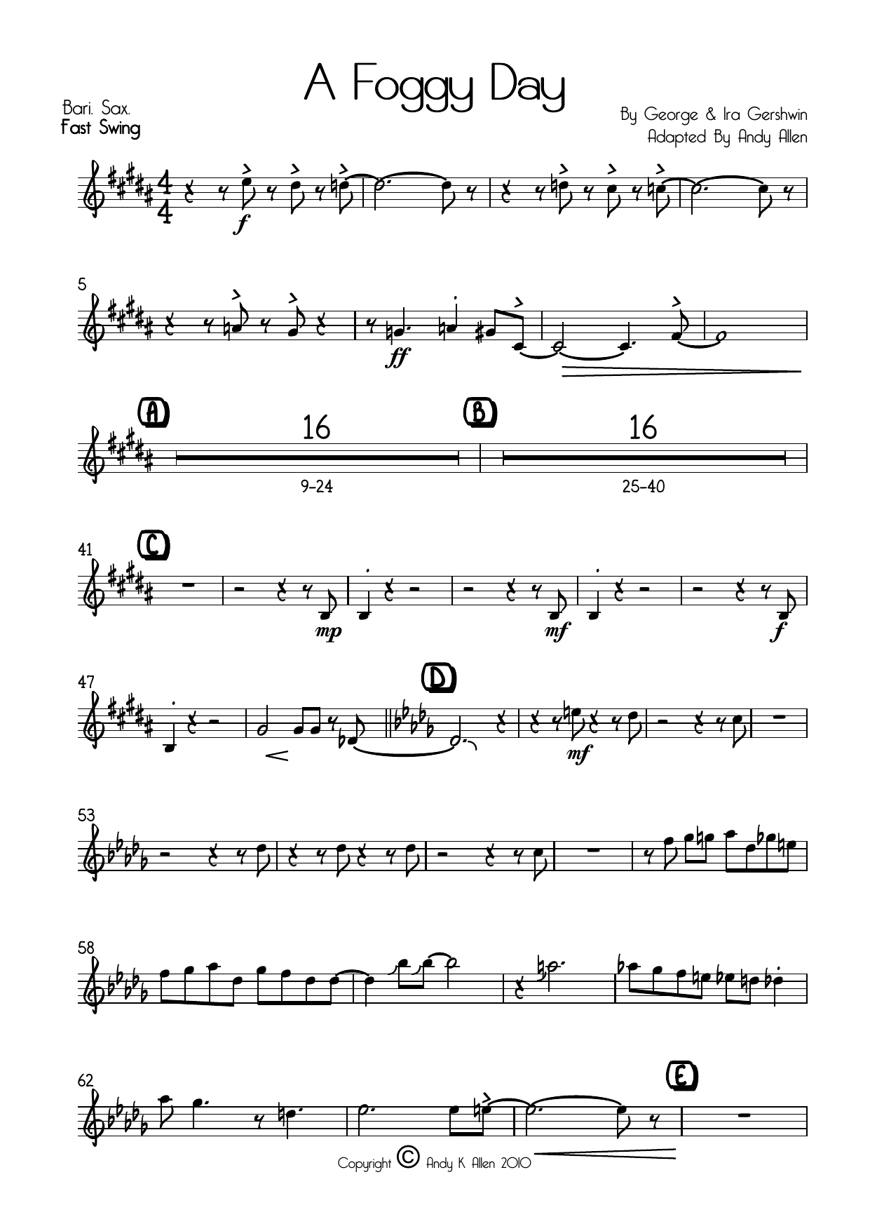 A Foggy Day Bari. Sax — sheet music preview