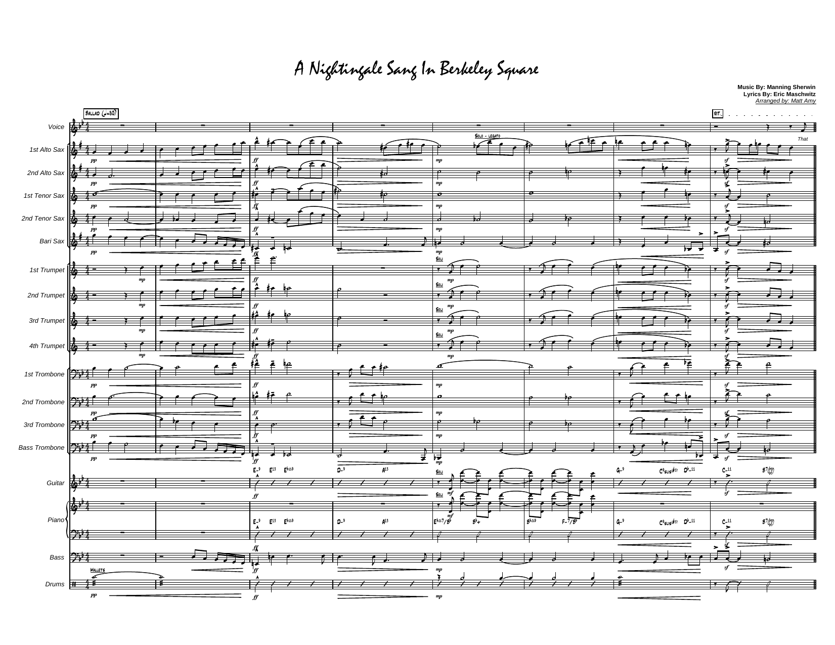 A Nightigale Sang In Berkeley Square by Matt Amy Score — sheet music preview