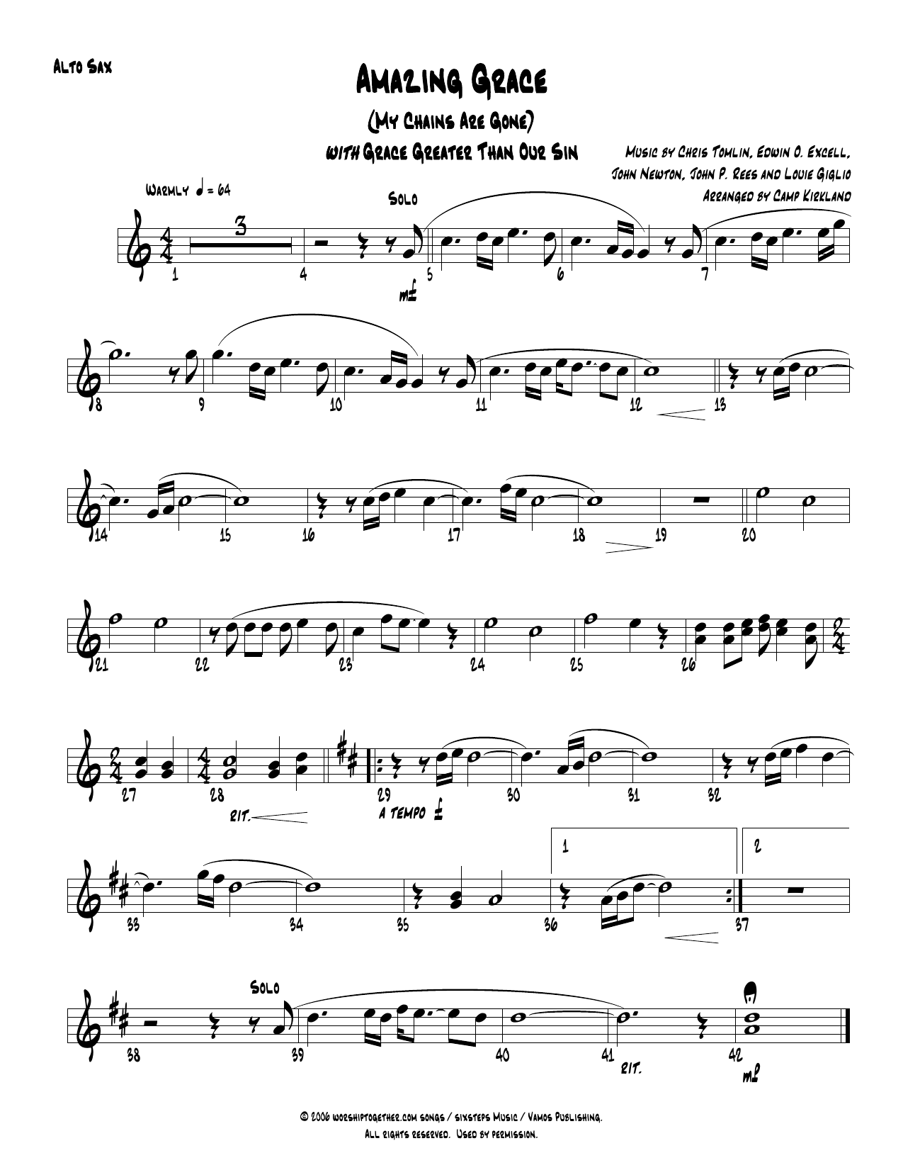 Amazing Grace Alto Sax — sheet music preview