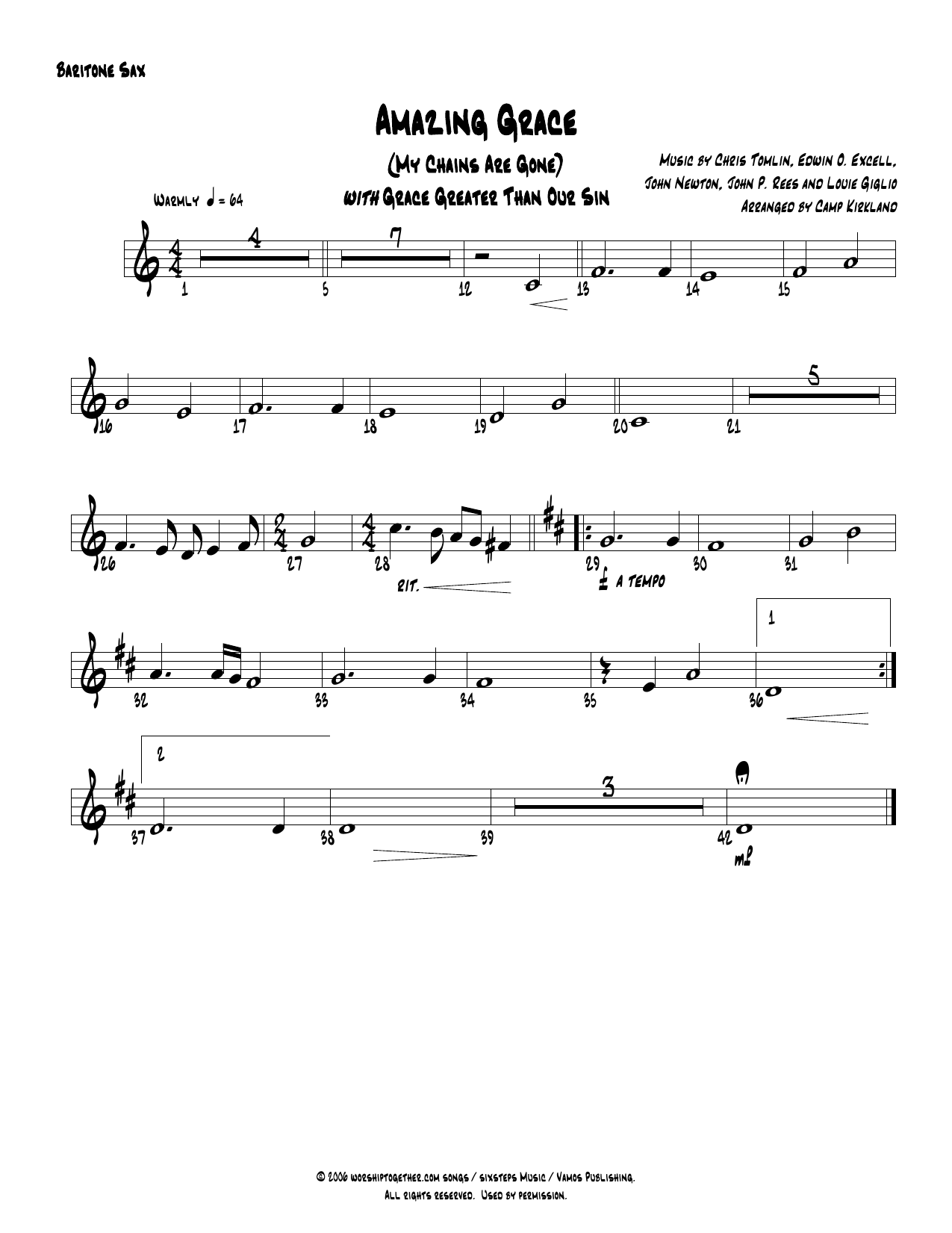Amazing Grace Baritone Sax — sheet music preview