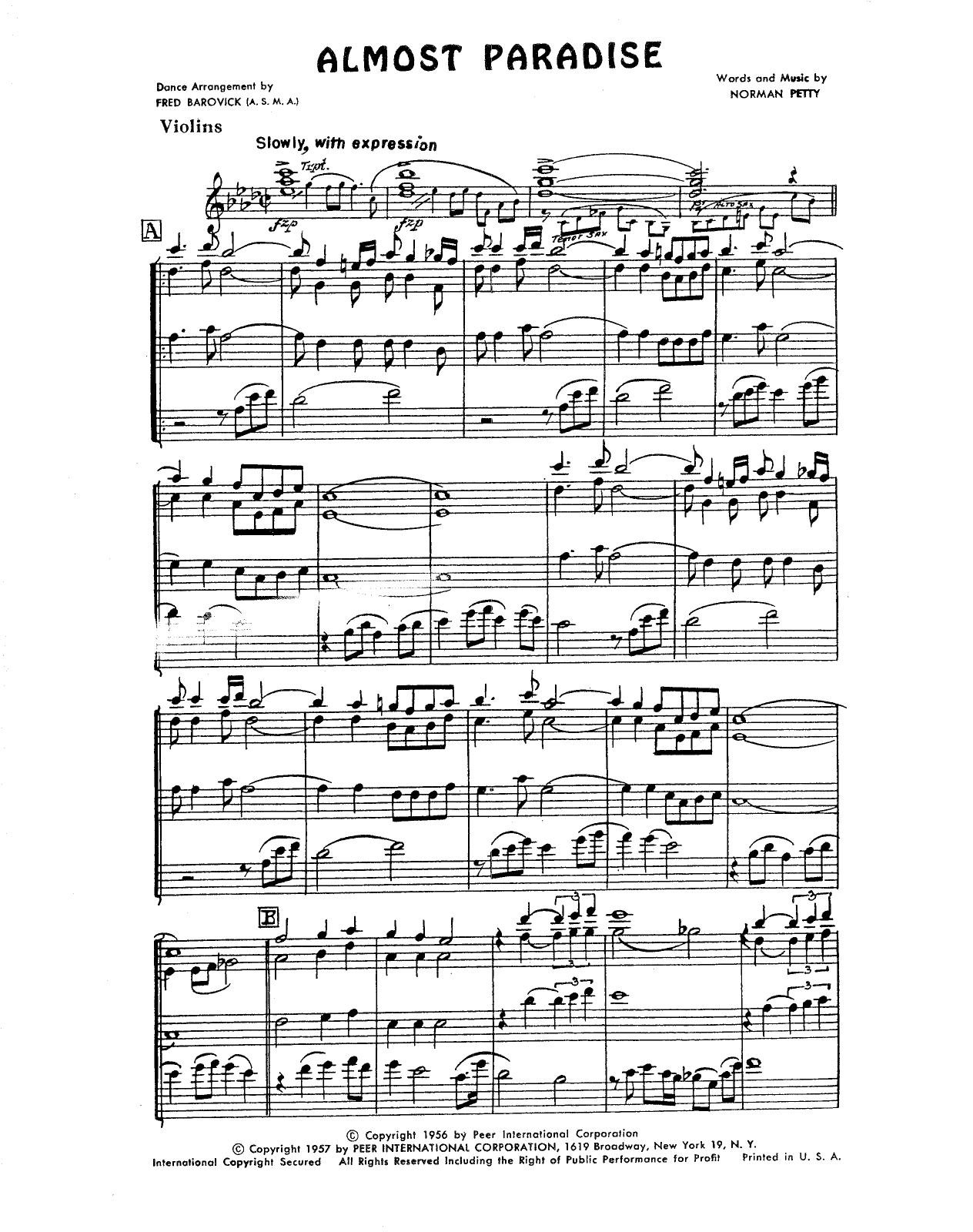 Almost Paradise — sheet music preview