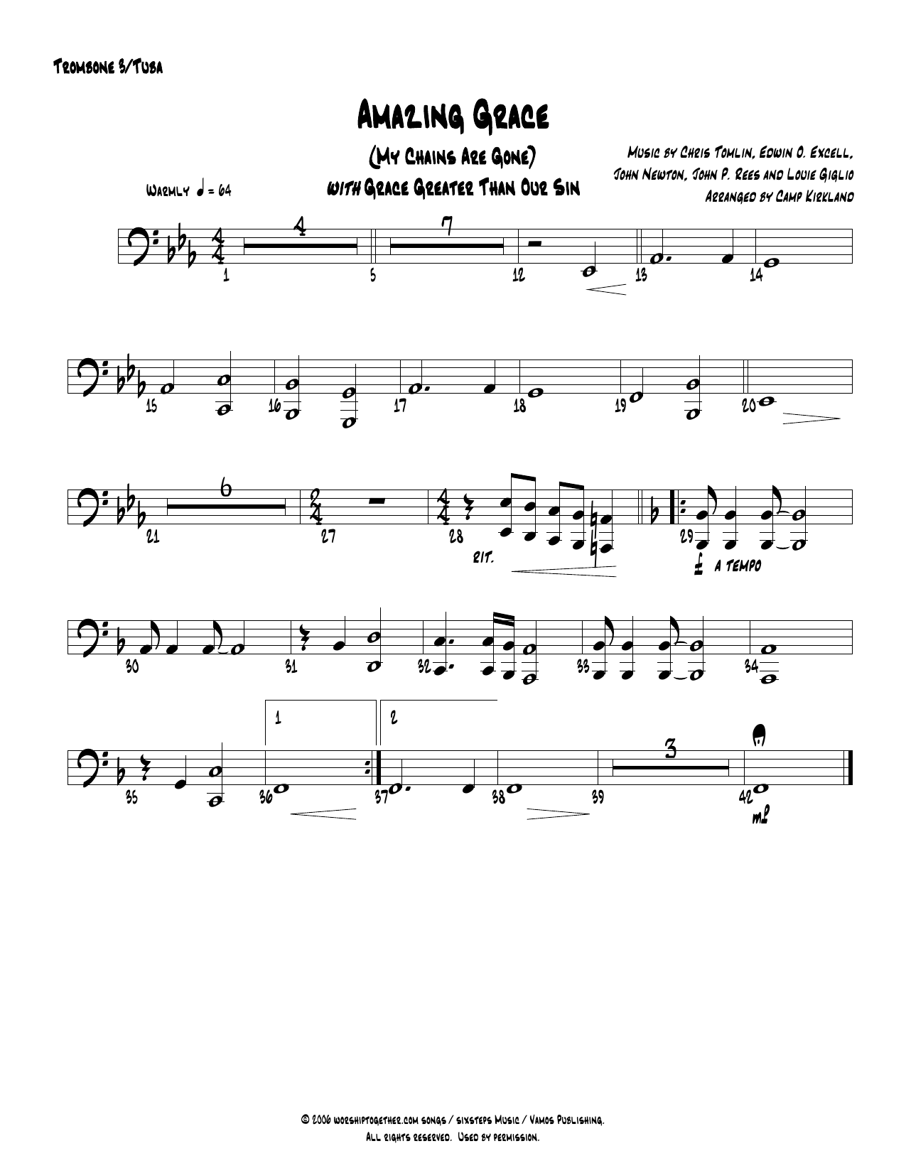 Amazing Grace Trombone 3 Tuba — sheet music preview