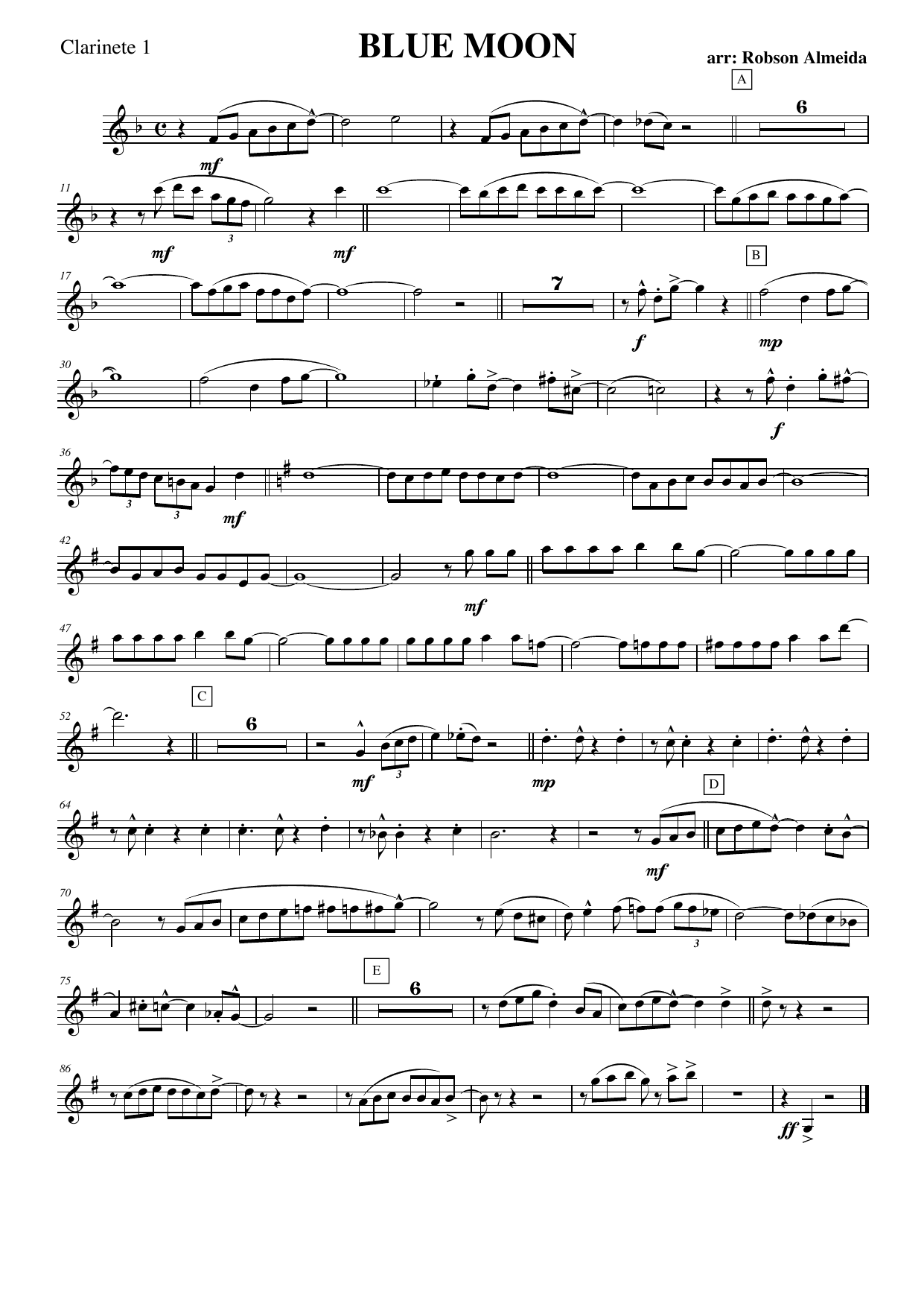 Blue Moon - Clarinet — sheet music preview